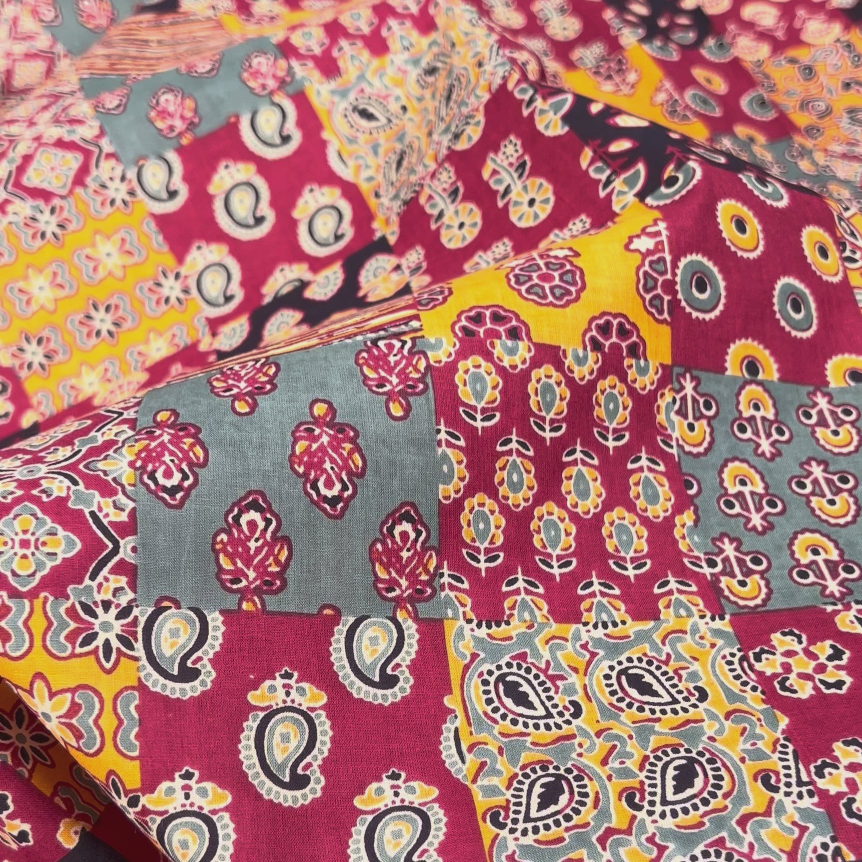 Cotton Voile Asha Red Patchwork Abstract Batik Printed Oeko Tex Dress Fabric Video