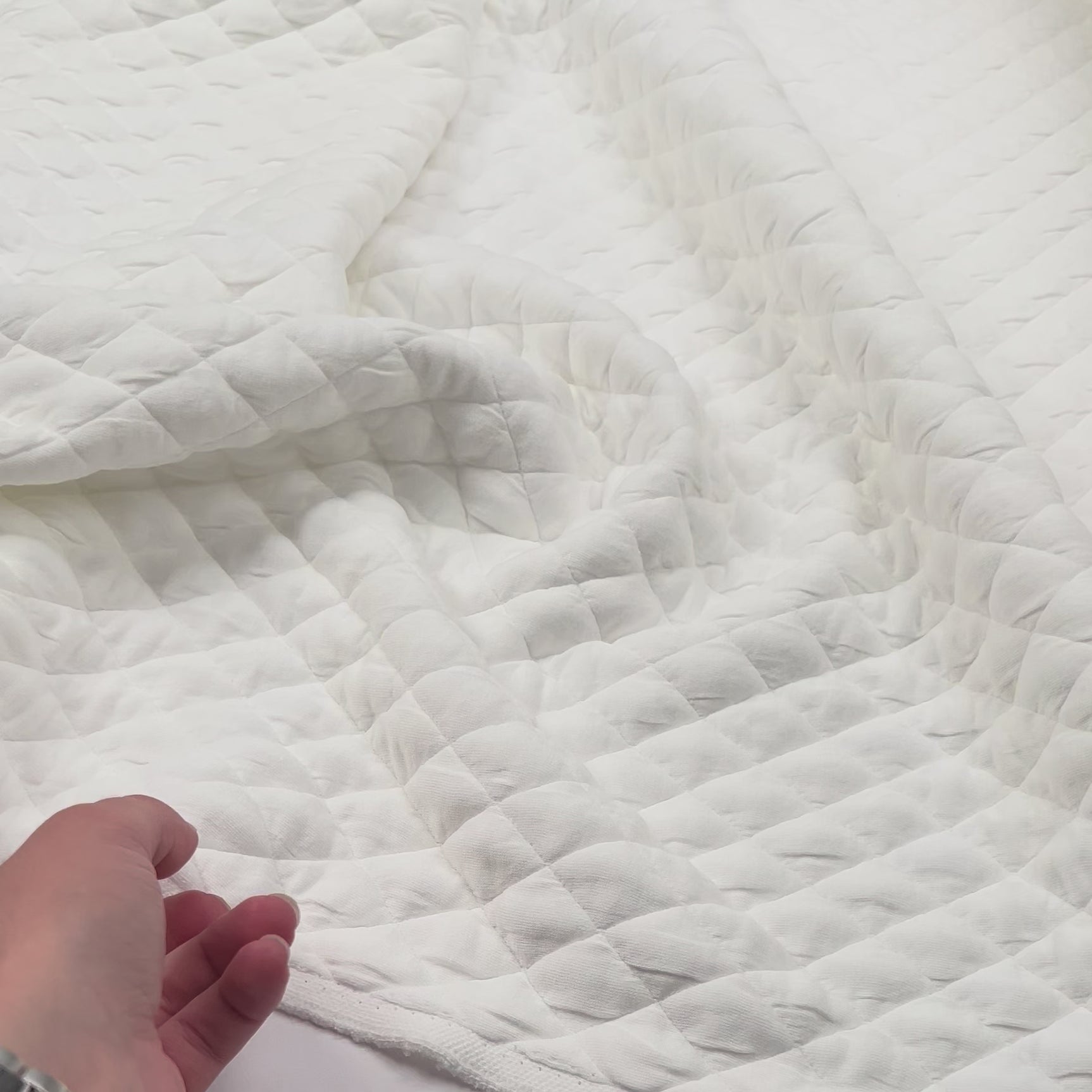 Urban Quilted Jersey Ivory Polyester Viscose Elastane Knitted Diamond Quilt Fabric Video