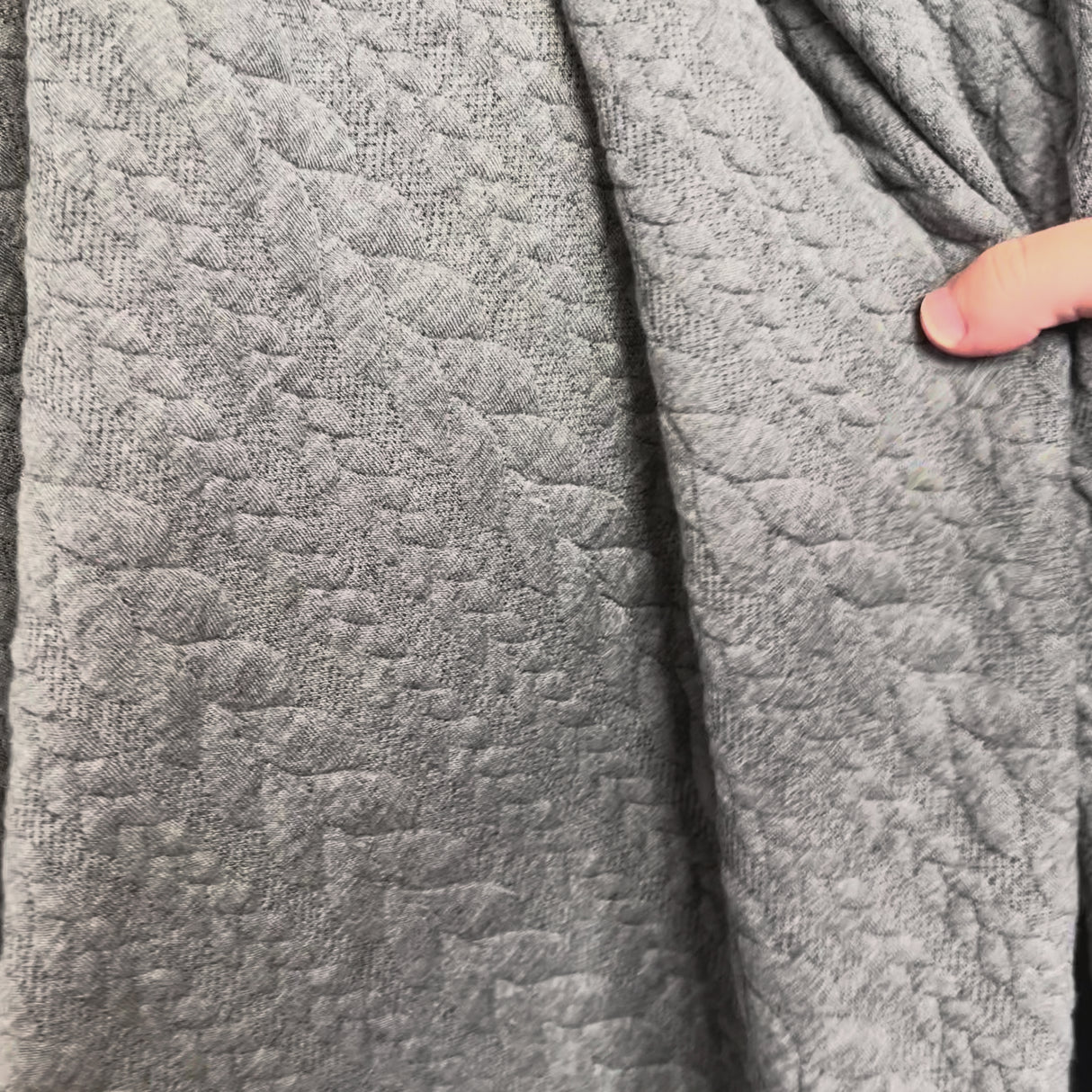 Cable Jersey Grey Marl Polyester Viscose Elastane Rope Double Knit Fabric Video