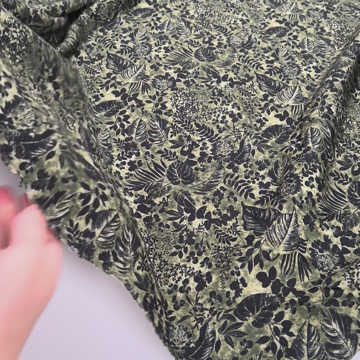  Lyocell Linnea Soft Printed Khaki Black Floral Dressmaking Fabric Video