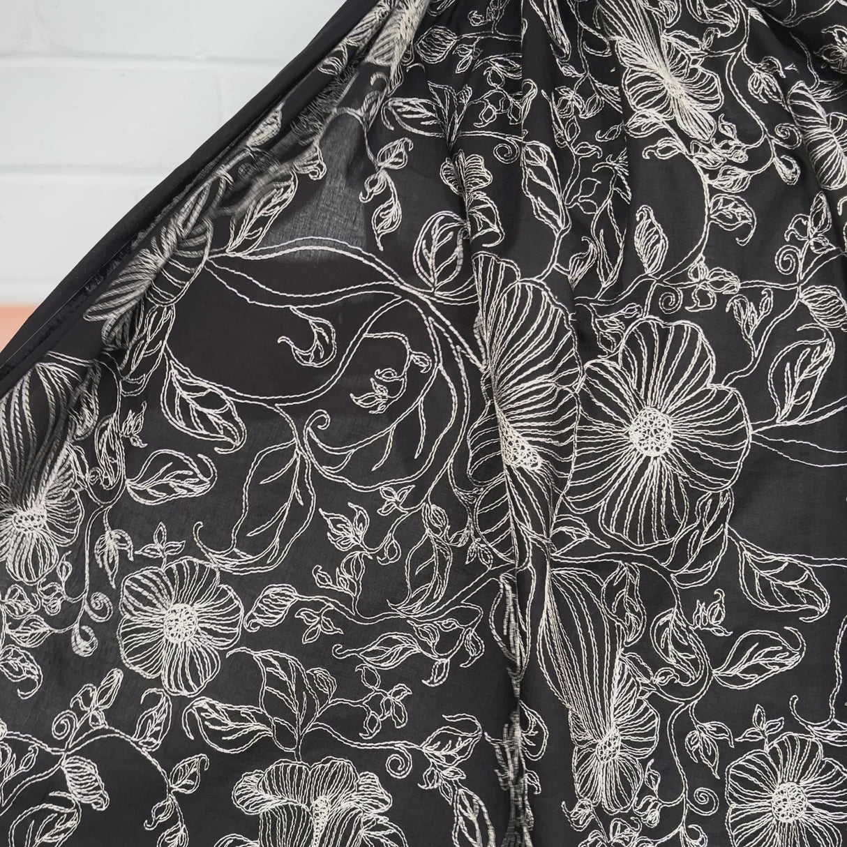 Not Your Average Floral Black Embroidered Cotton Woven Dress Fabric Video