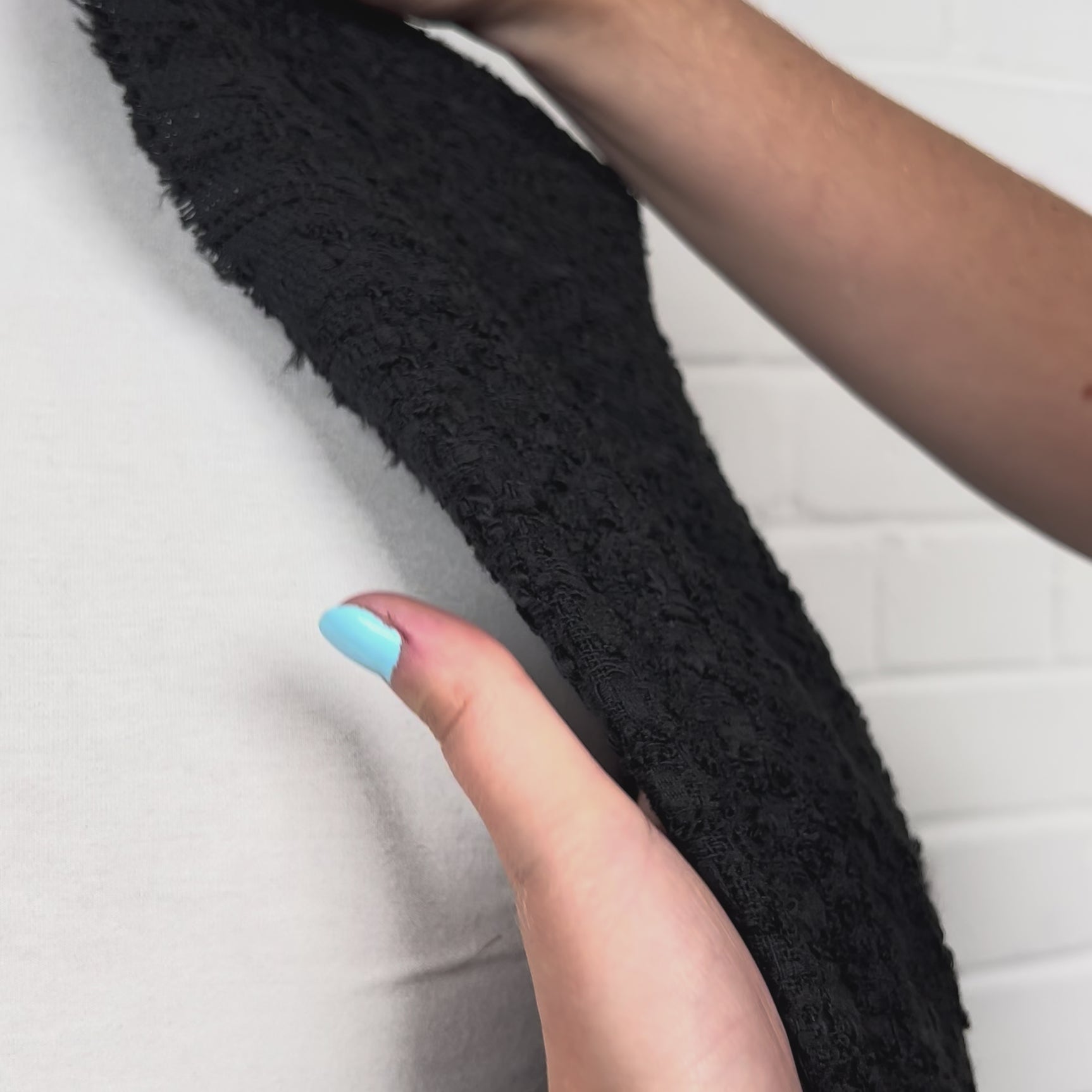 French Style Black Polyester Cotton Acrylic Tweed Boucle Coating Fabric Video
