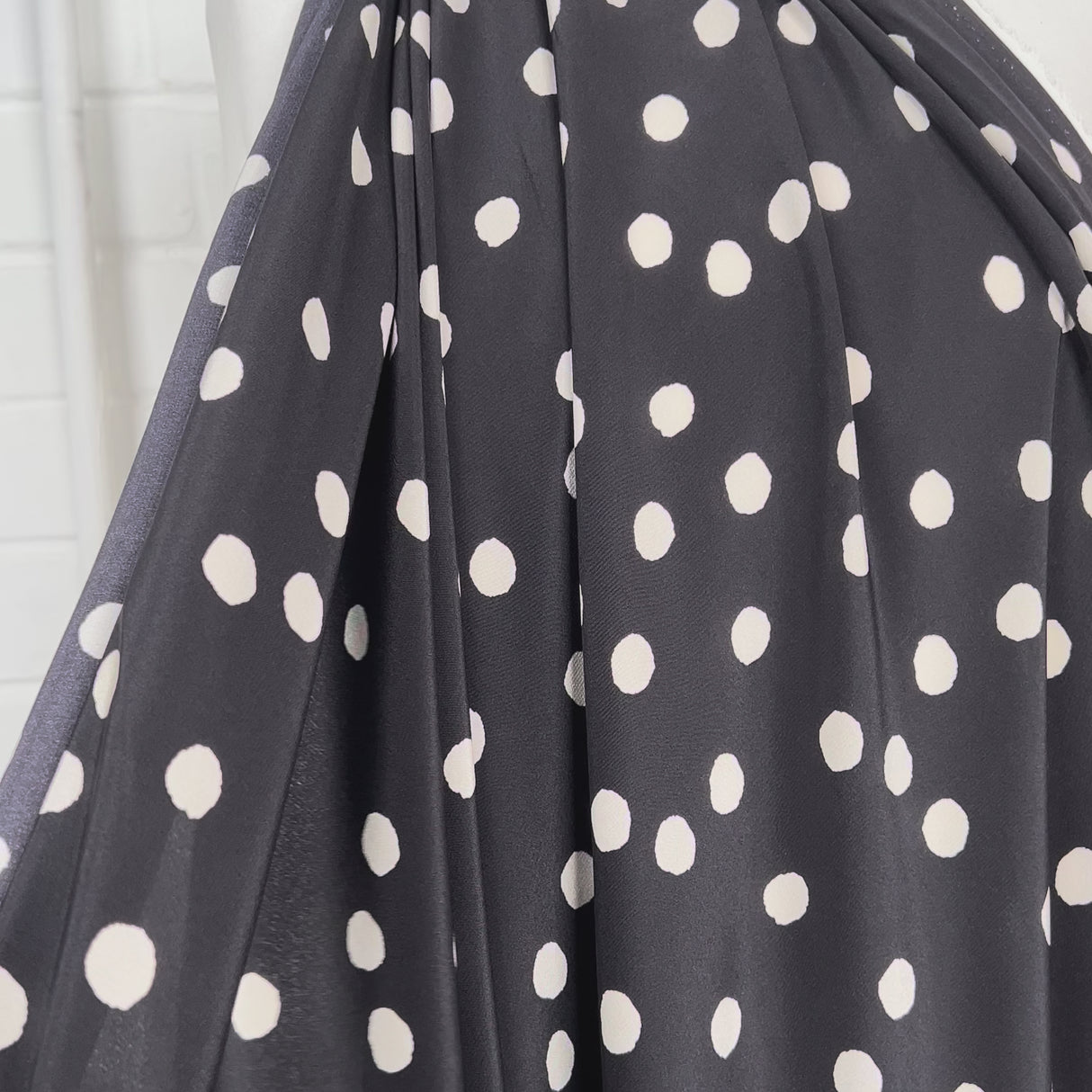 Italian Silk Luna Nera Black White Spot Dress Fabric Video