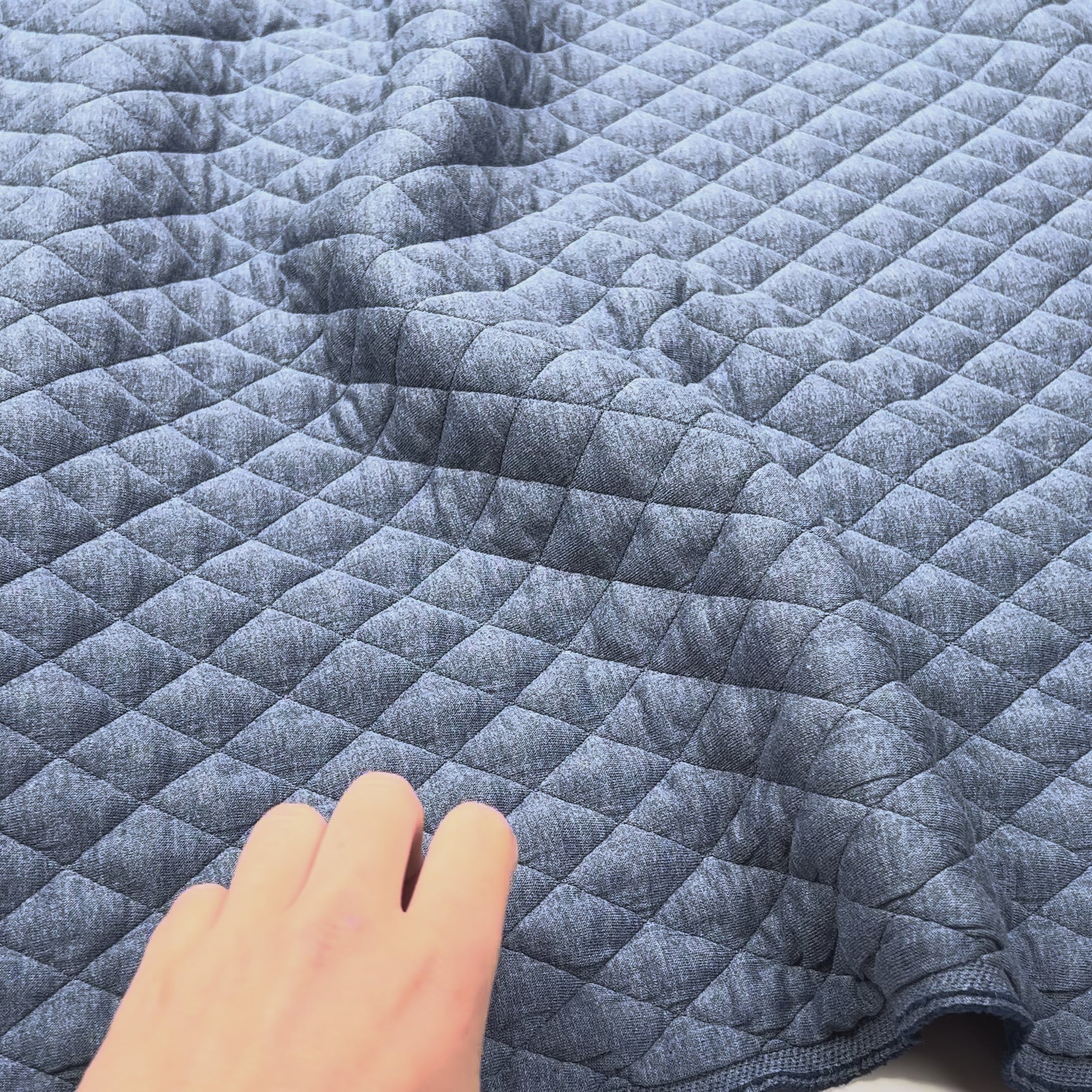 Urban Quilted Jersey Blue Polyester Viscose Elastane Knitted Diamond Quilt Fabric Video