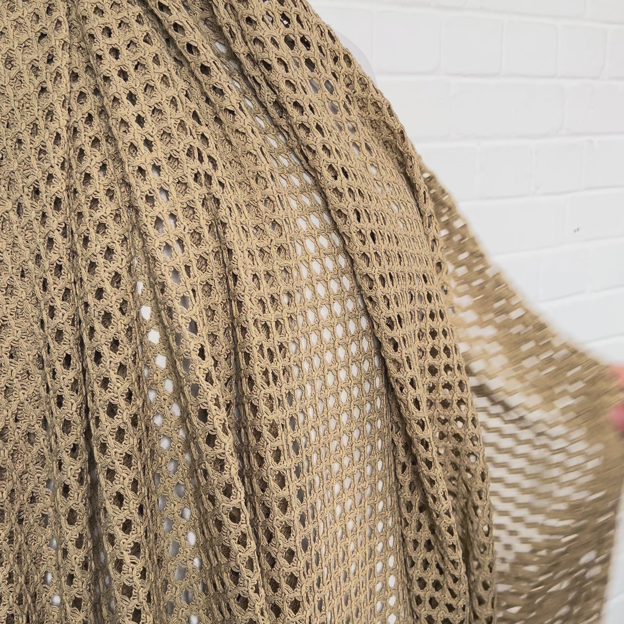 Castaway Crochet Sand Poly Cotton Open Knitted Dress Fabric Video