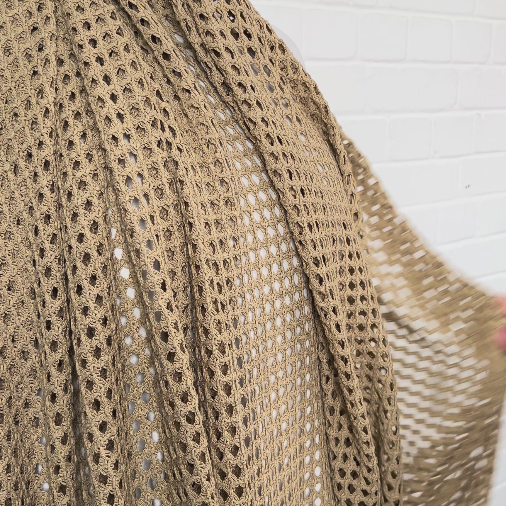 Castaway Crochet Sand Poly Cotton Open Knitted Dress Fabric Video