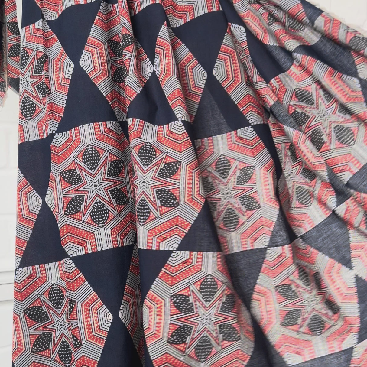 Cotton Voile Meera Navy Abstract Batik Printed Oeko Tex Fabric Video