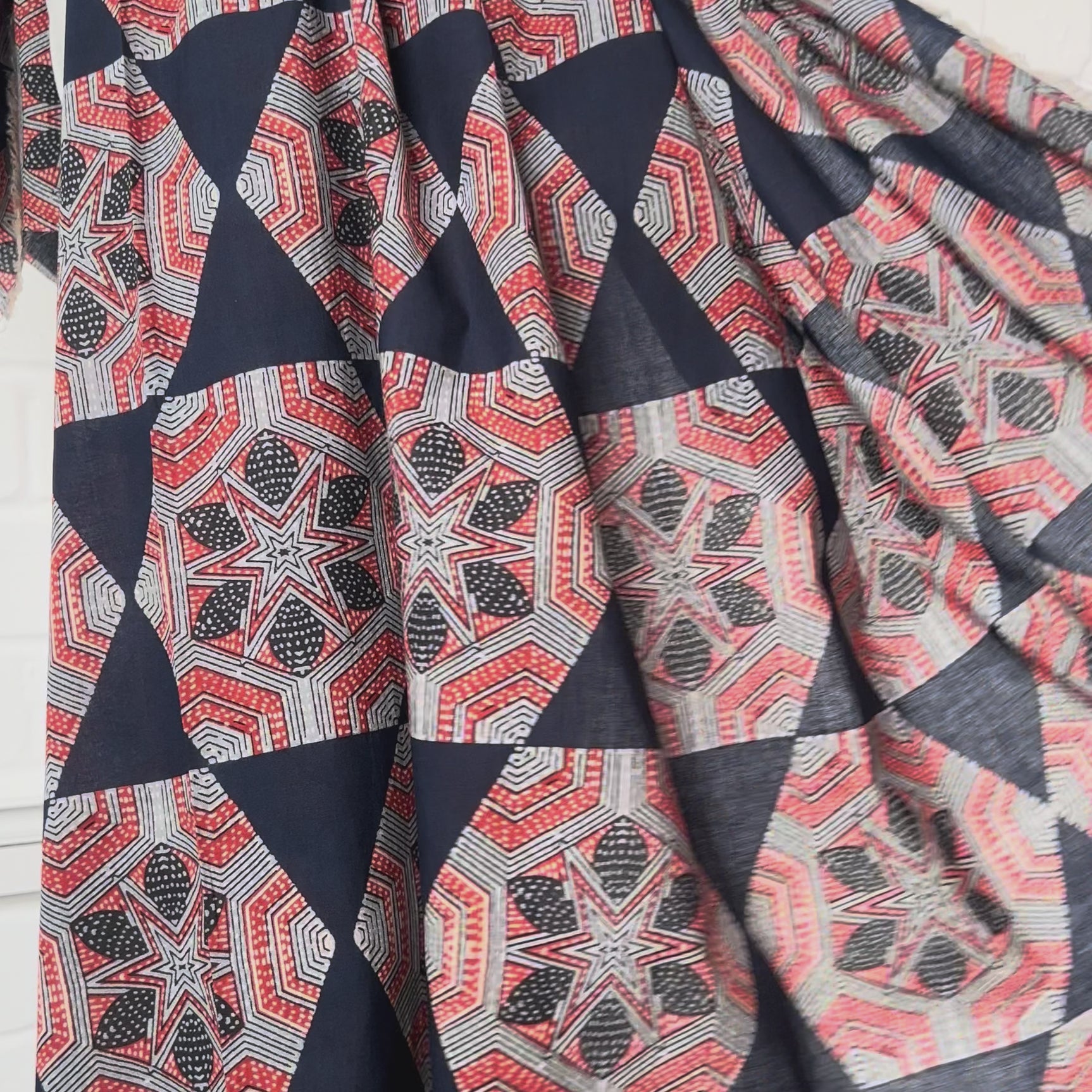 Cotton Voile Meera Navy Abstract Batik Printed Oeko Tex Fabric Video