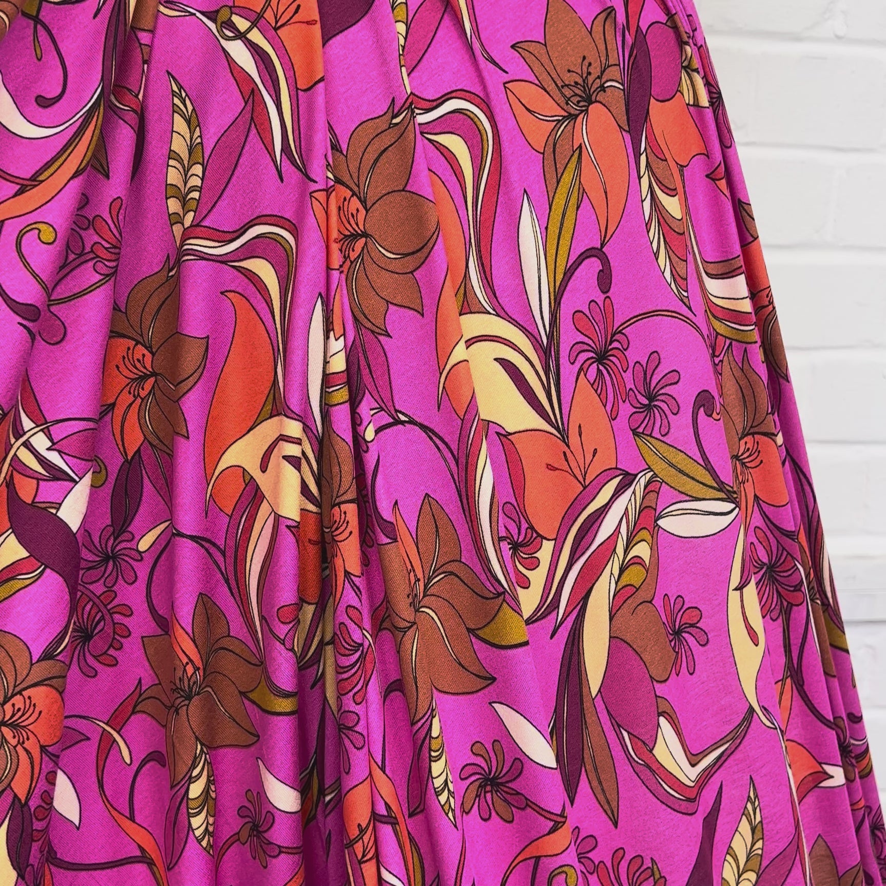 Viscose Jersey Pink And Powerful Retro Floral Fabric Video