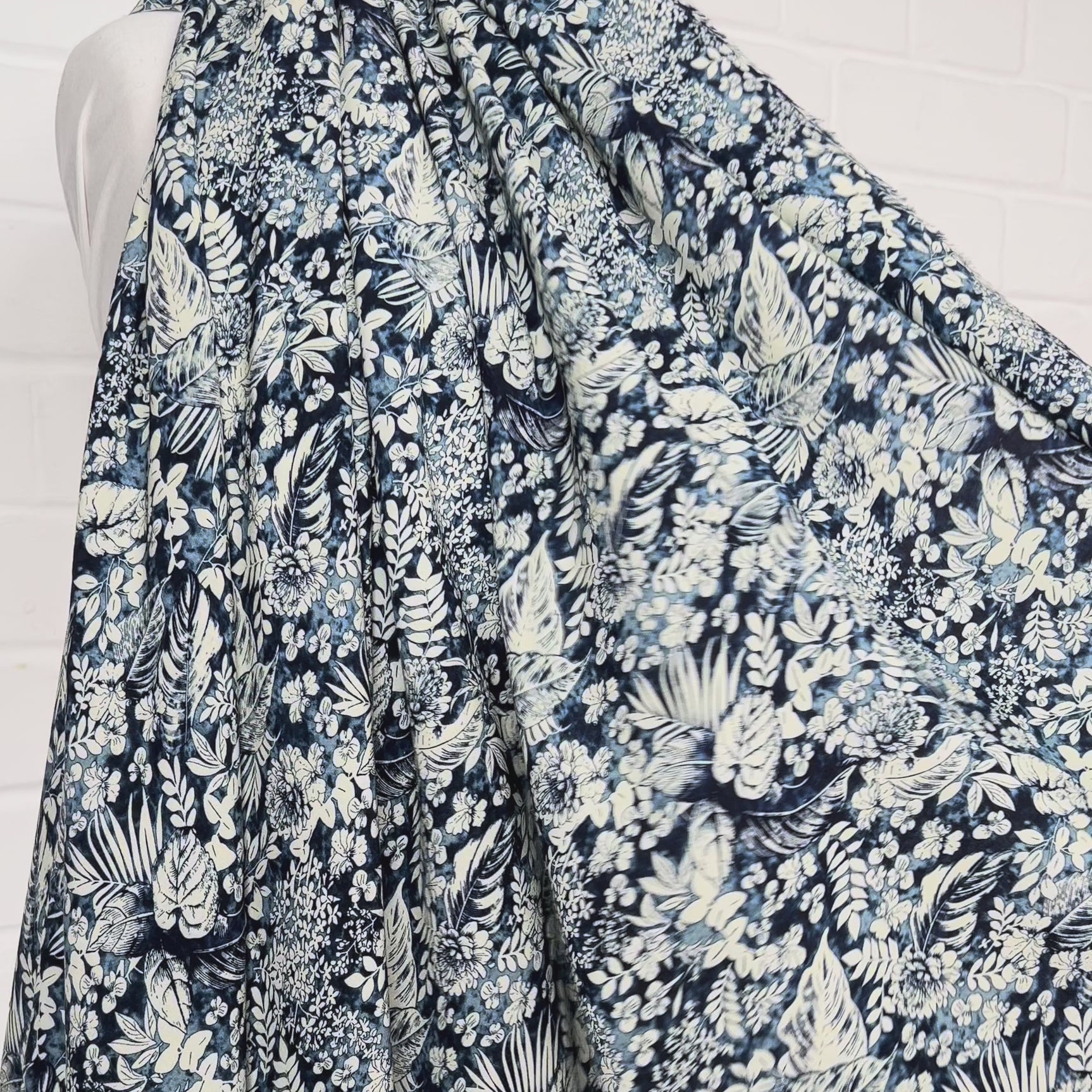 Lyocell Fleur Navy Blue Floral Lightweight Dress Fabric Video