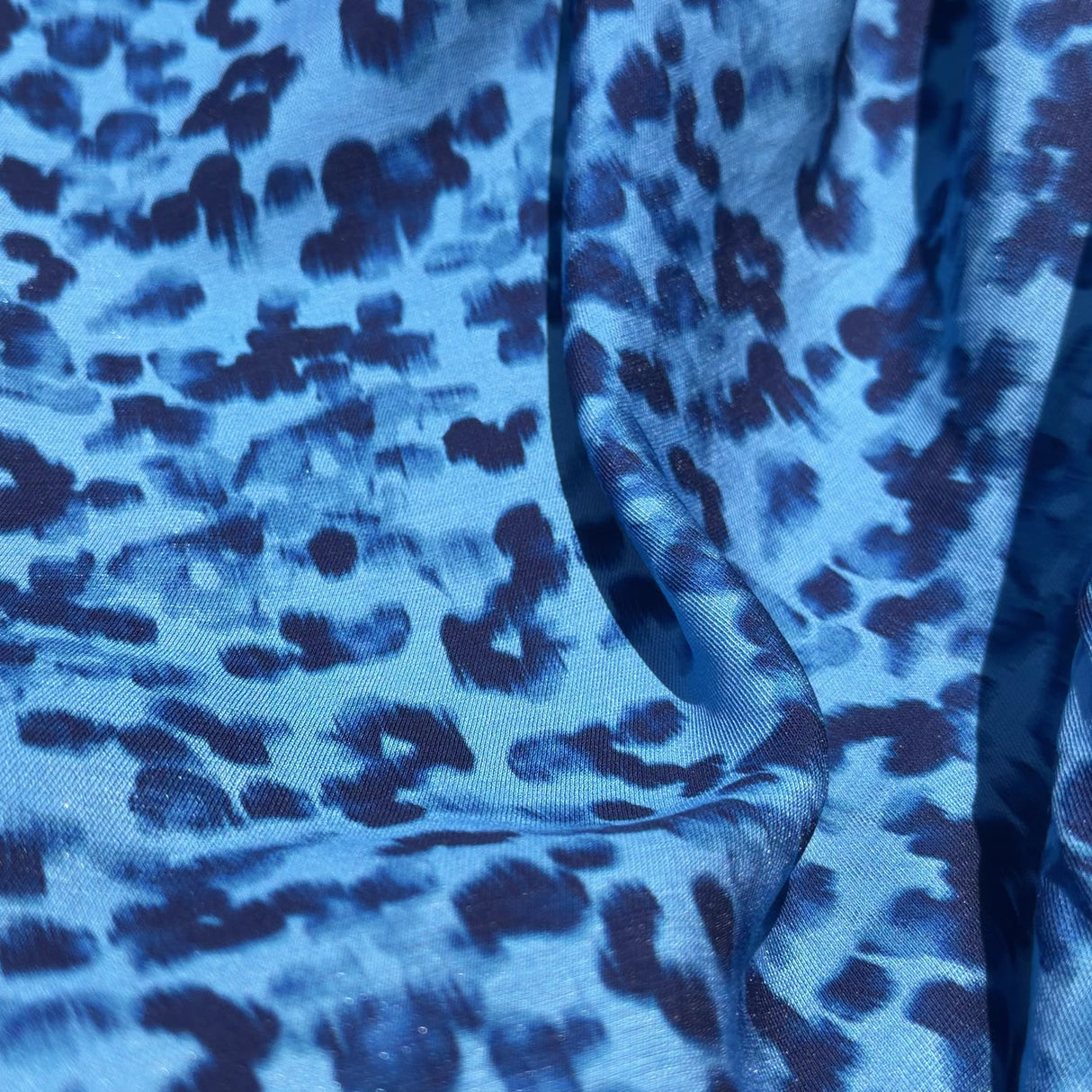 Blue Animal Digital Print Viscose Dress Fabric Azure Leopard Twill Video