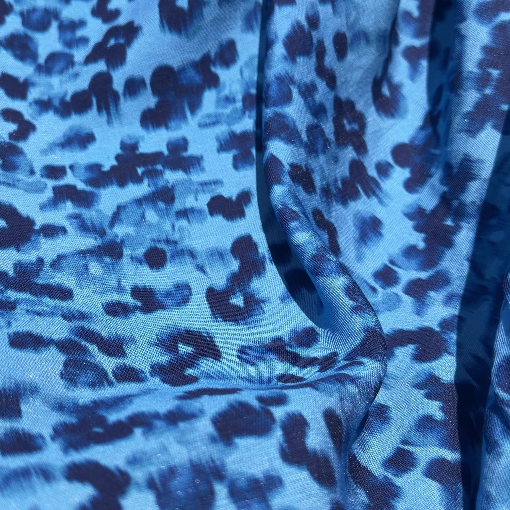 Blue Animal Digital Print Viscose Dress Fabric Azure Leopard Twill Video