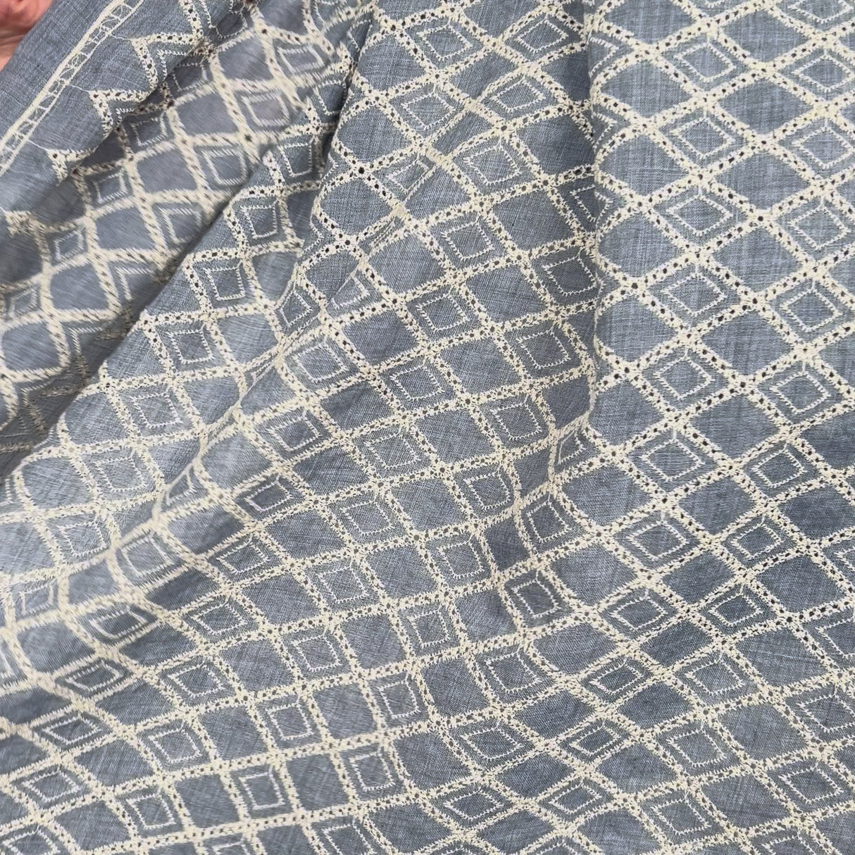 Boho Blue Diamond Cotton Embroidered Sky 131gsm Dress Fabric Video