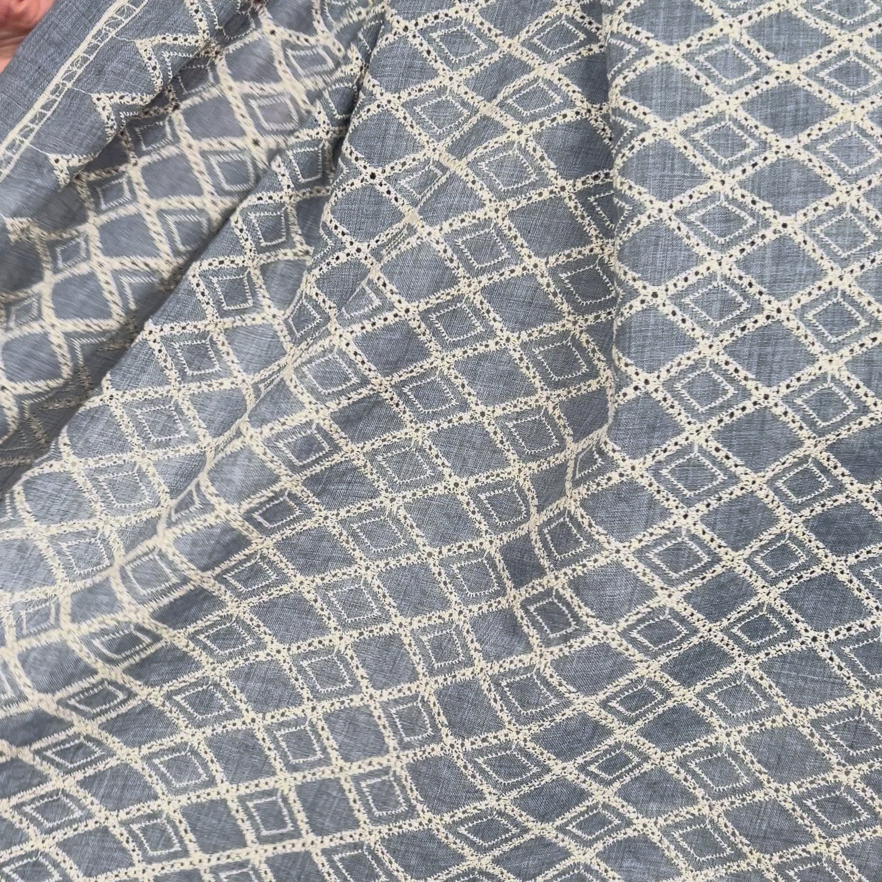 Boho Blue Diamond Cotton Embroidered Sky 131gsm Dress Fabric Video