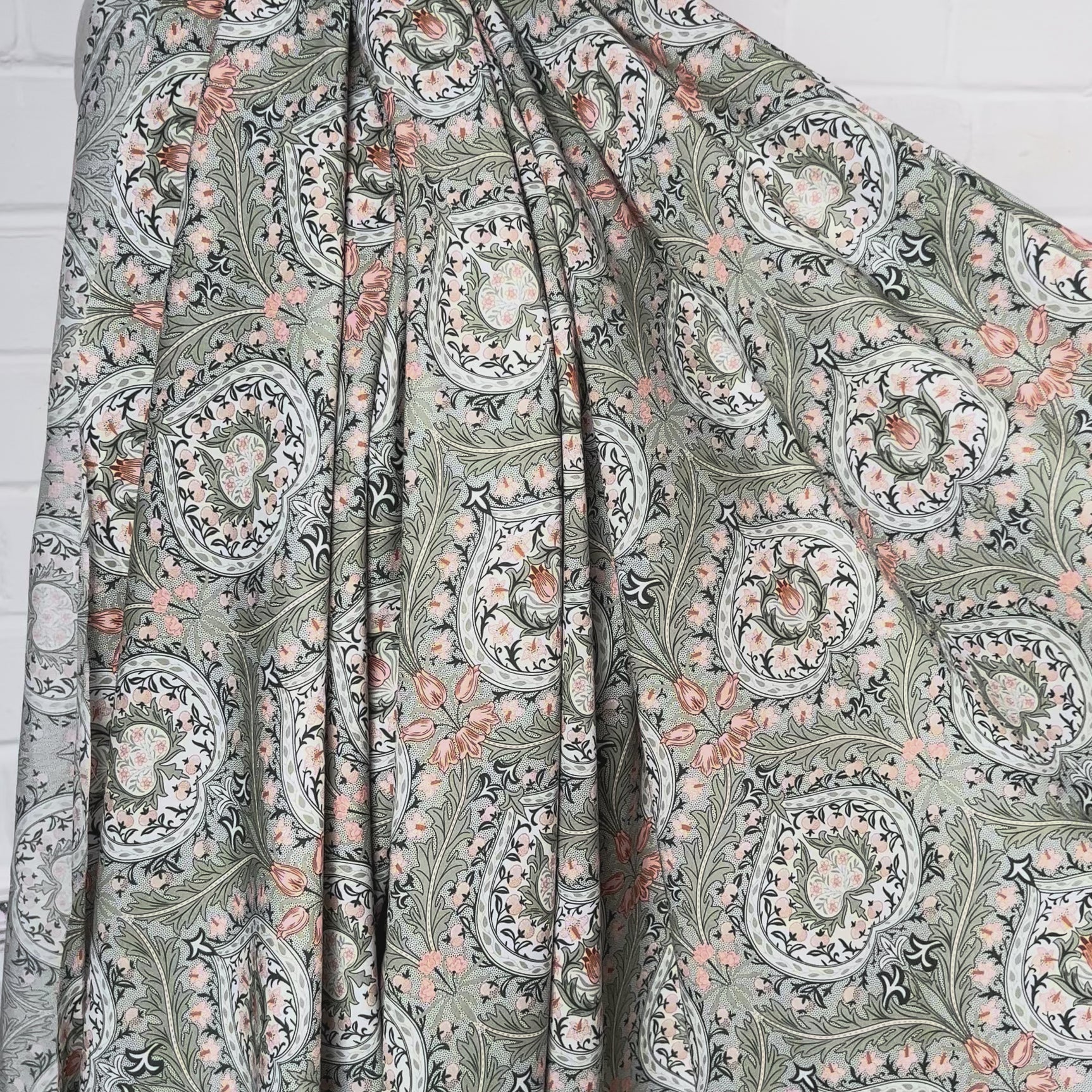 Green Floral Print Dress Fabric Pima Cotton Lawn Orchard Vine Video