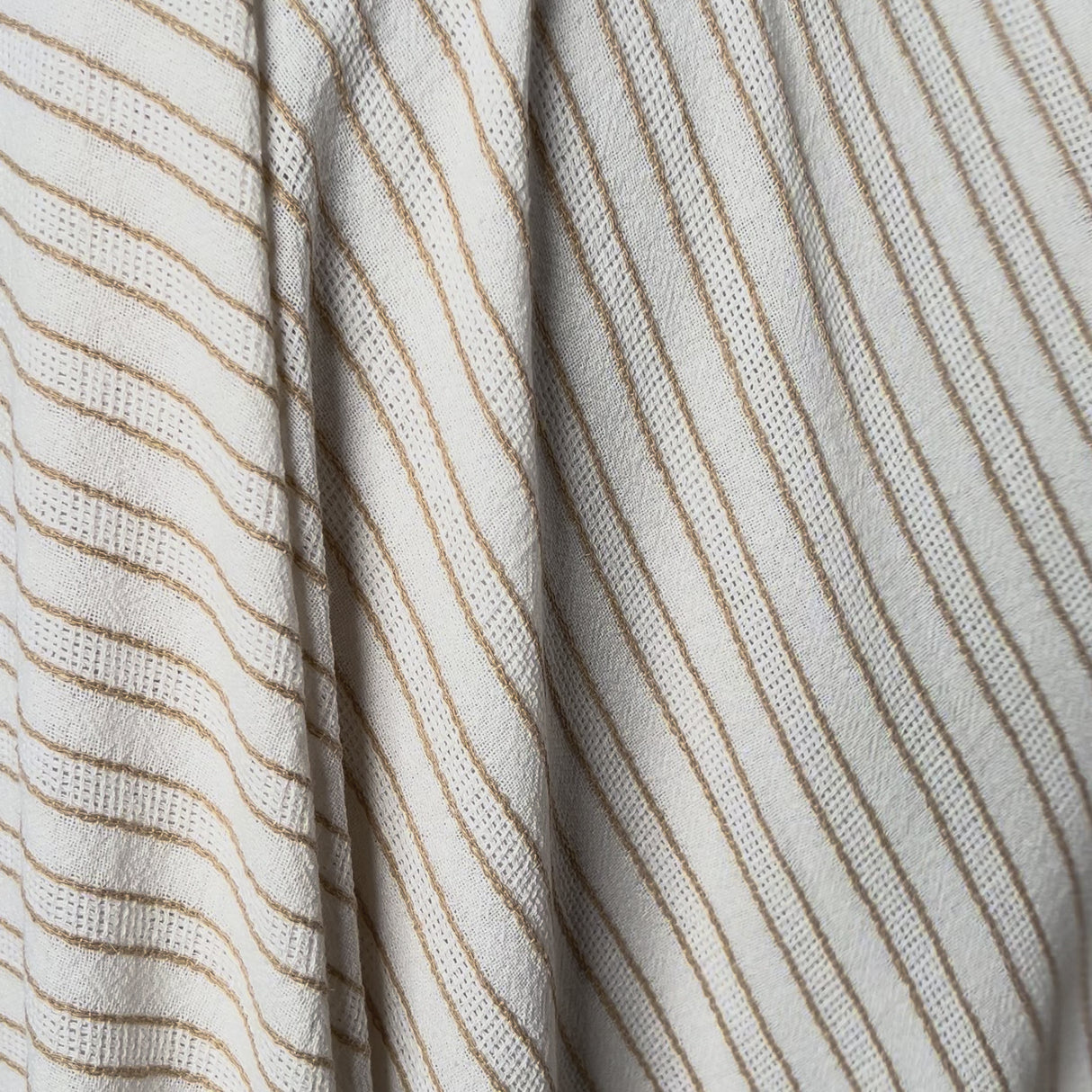 On The Beach White Sand Stripe Cotton Polyester Italian Woven Dress Fabric Video