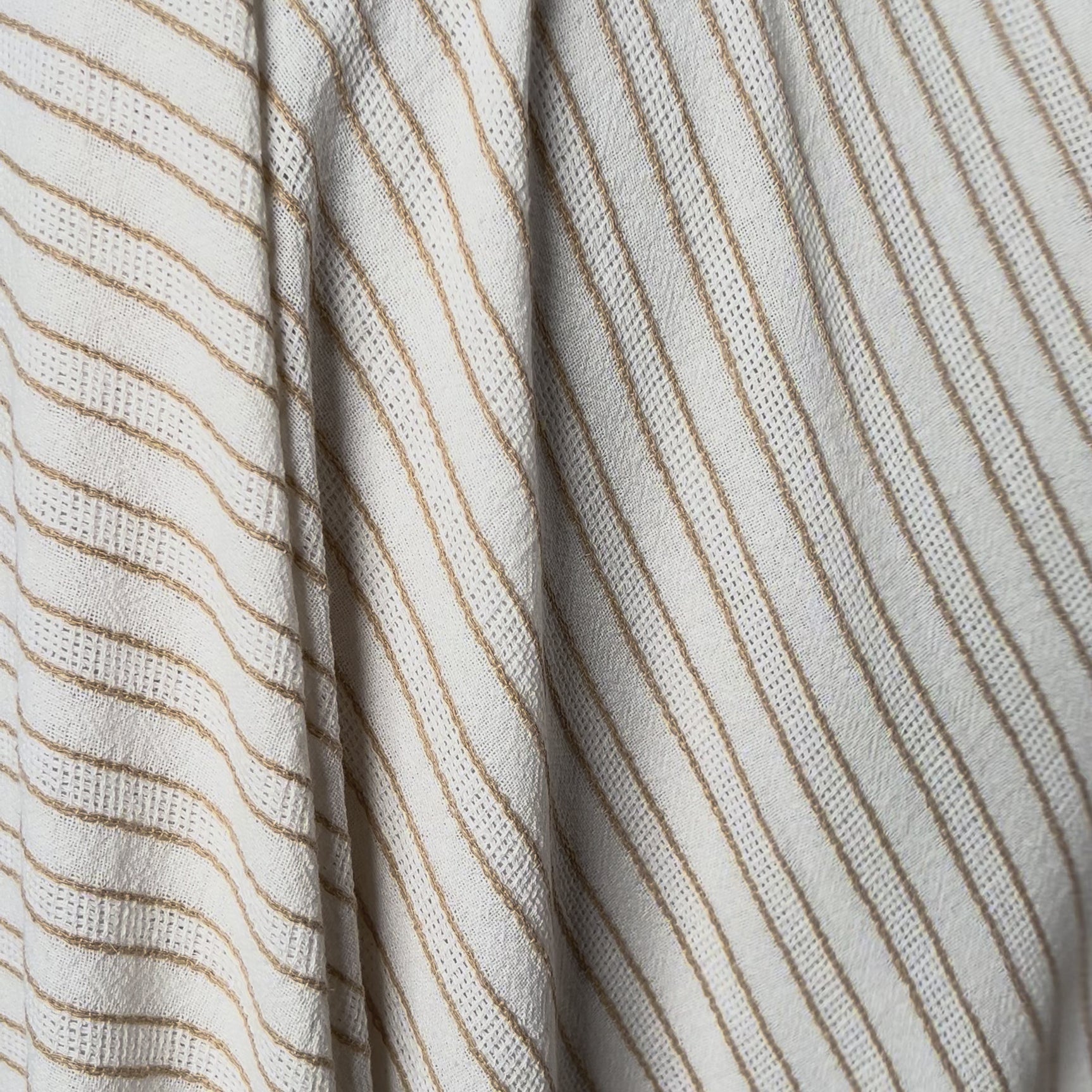 On The Beach White Sand Stripe Cotton Polyester Italian Woven Dress Fabric Video