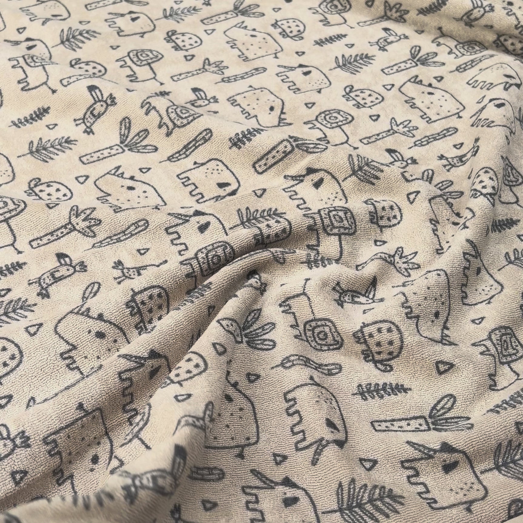 Cotton Polyester Jersey Fabric Towelling Animal Friends Cream Video