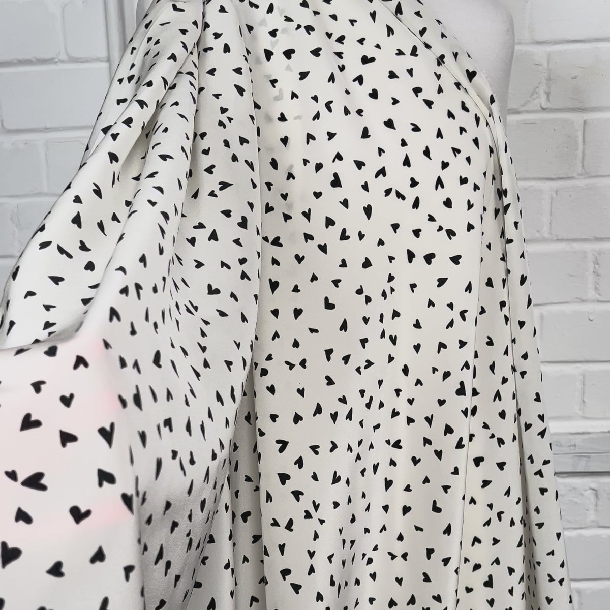 Italian Pink Black White Print Dress Fabric Fly Away Silk Hearts Video