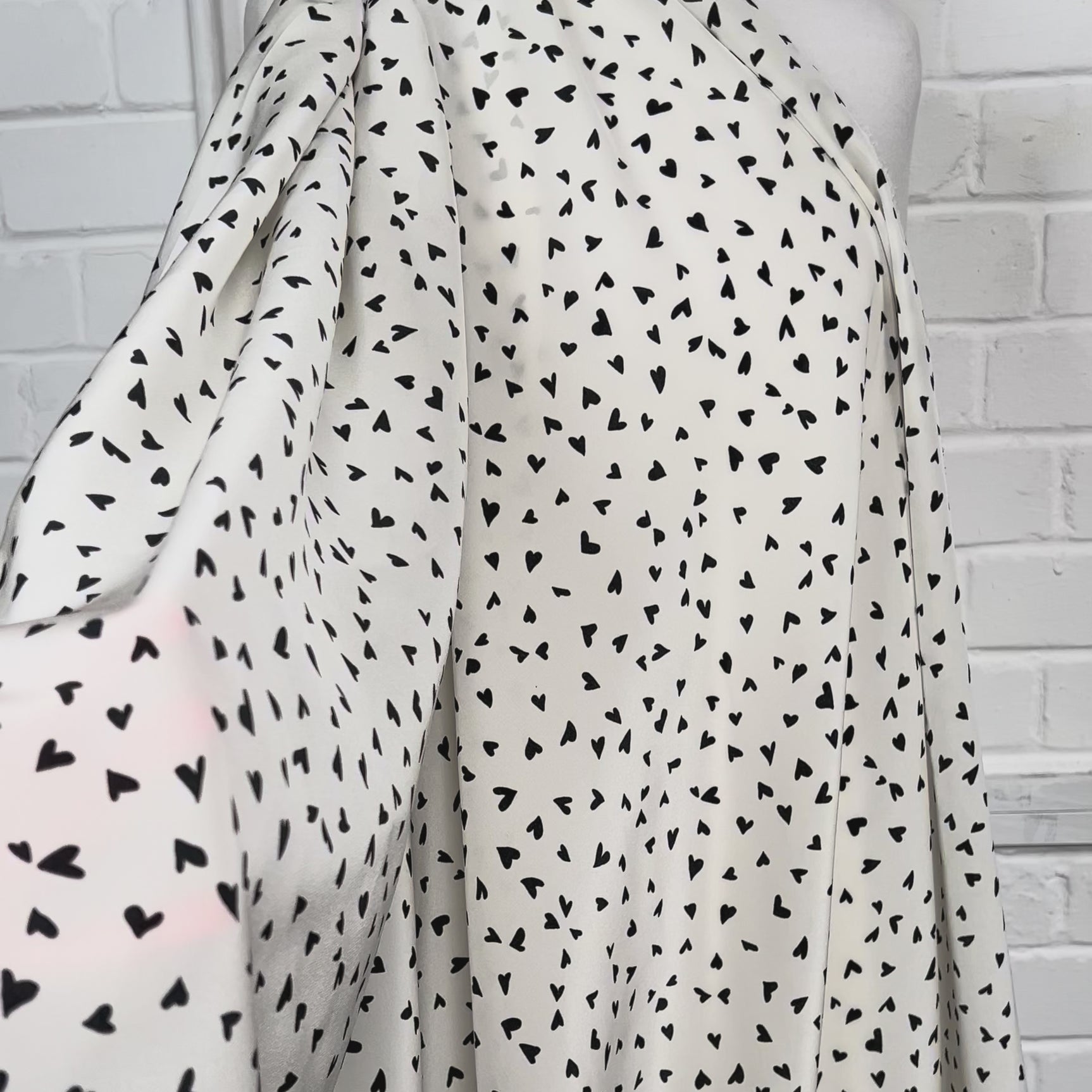 Italian Pink Black White Print Dress Fabric Fly Away Silk Hearts Video