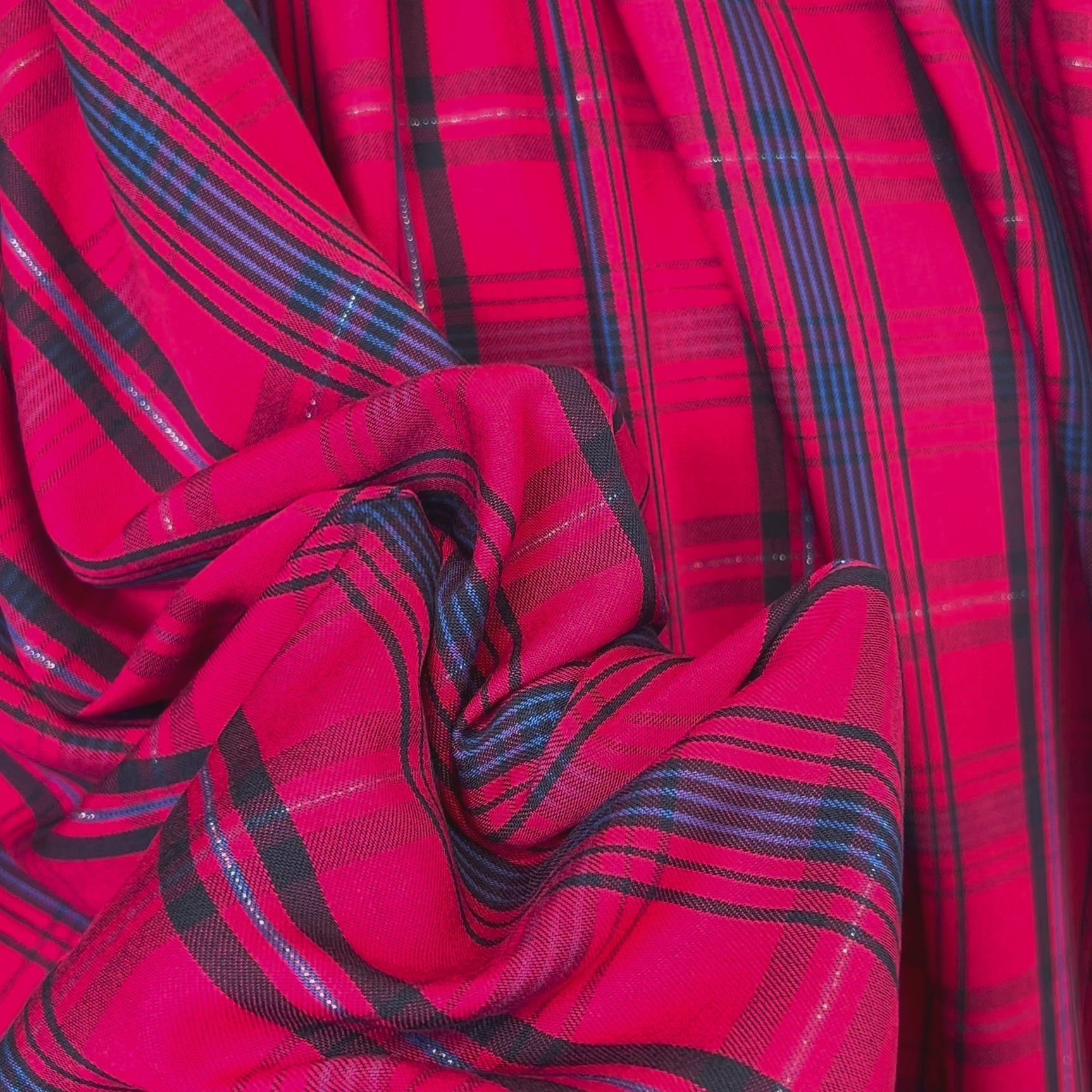 Shine On Shirting Cotton Viscose Lurex Red Blue Black Check Fabric Video