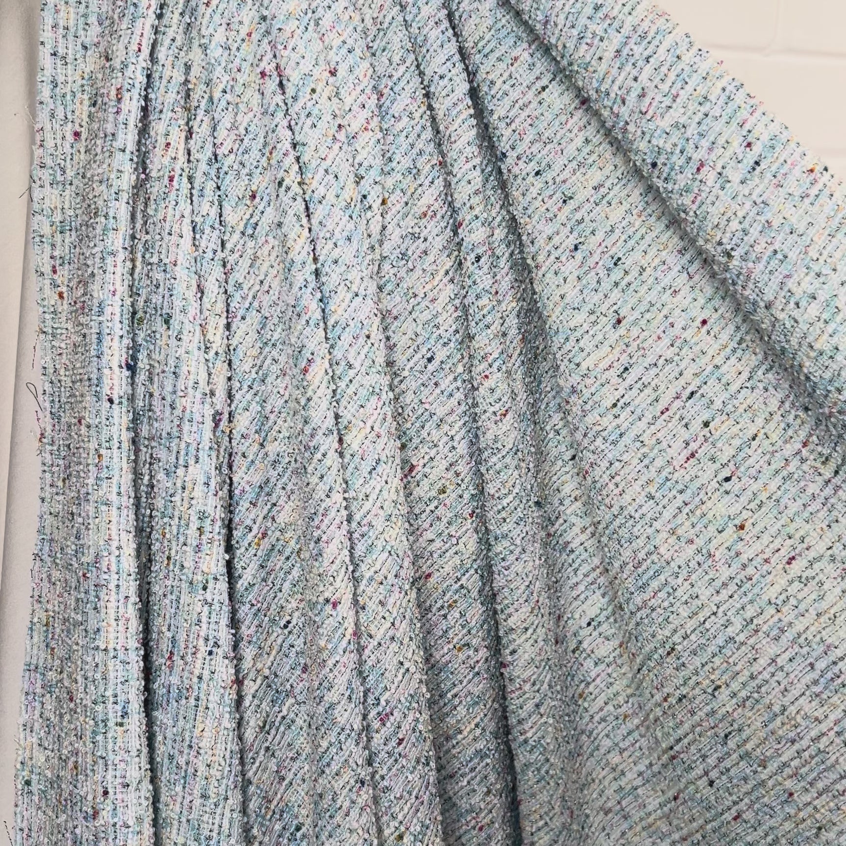 Confetti Tweed Aqua Blue Poly Cotton Metallic Jersey Fabric Video