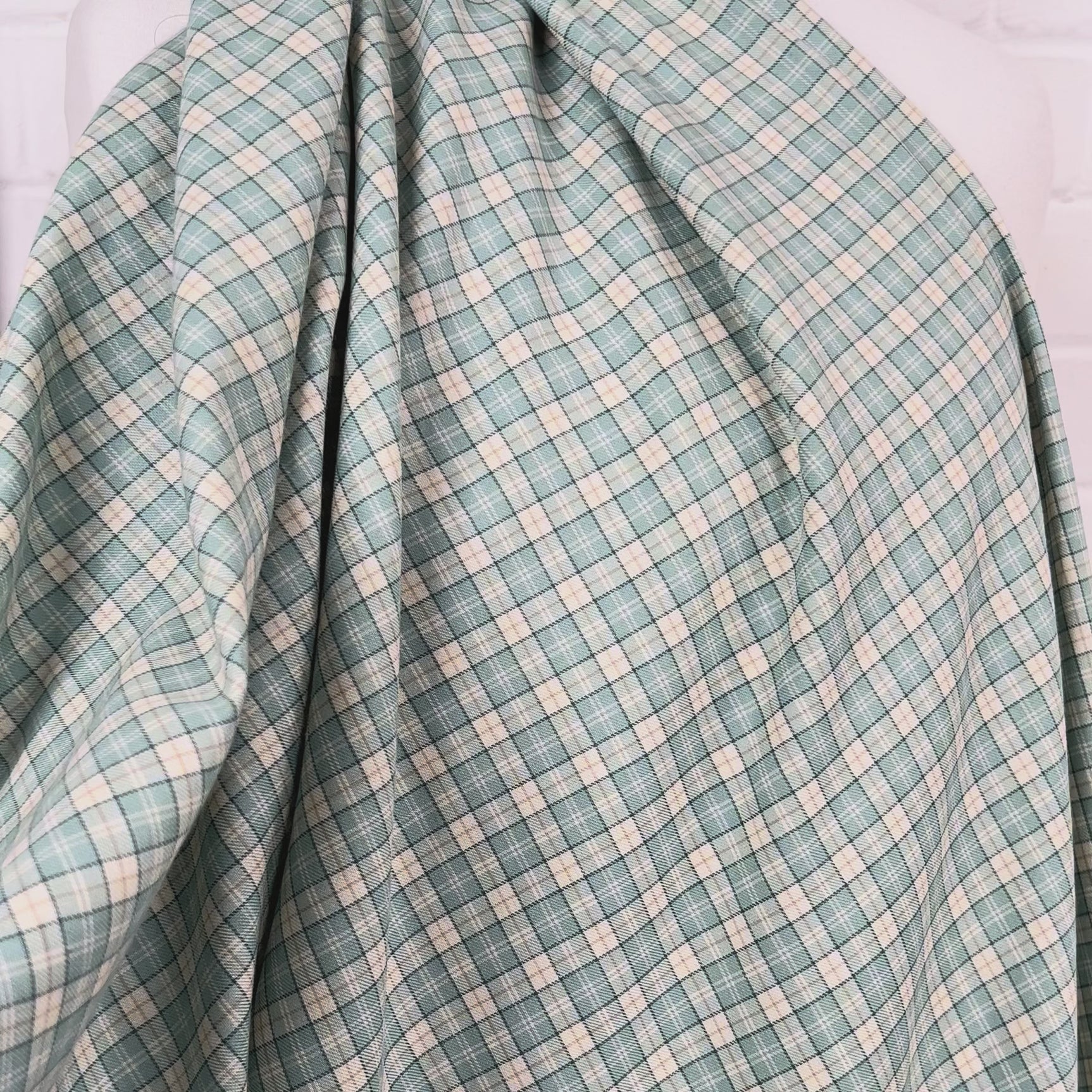 Umbrian Hills Cotton Italian Green Small Check Shirting Fabric Video