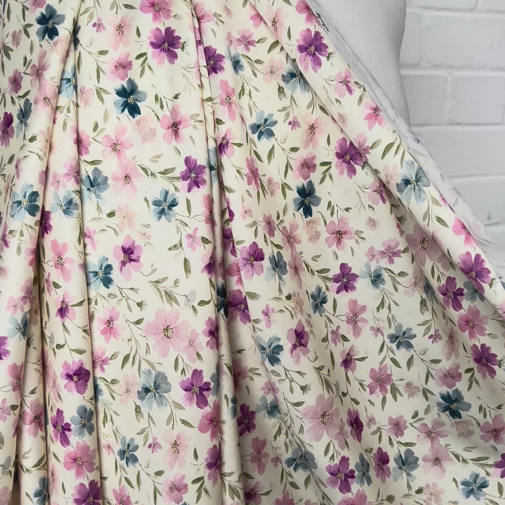 Lyocell Pastel Wildflower Cream Pink Floral Dress Fabric Video