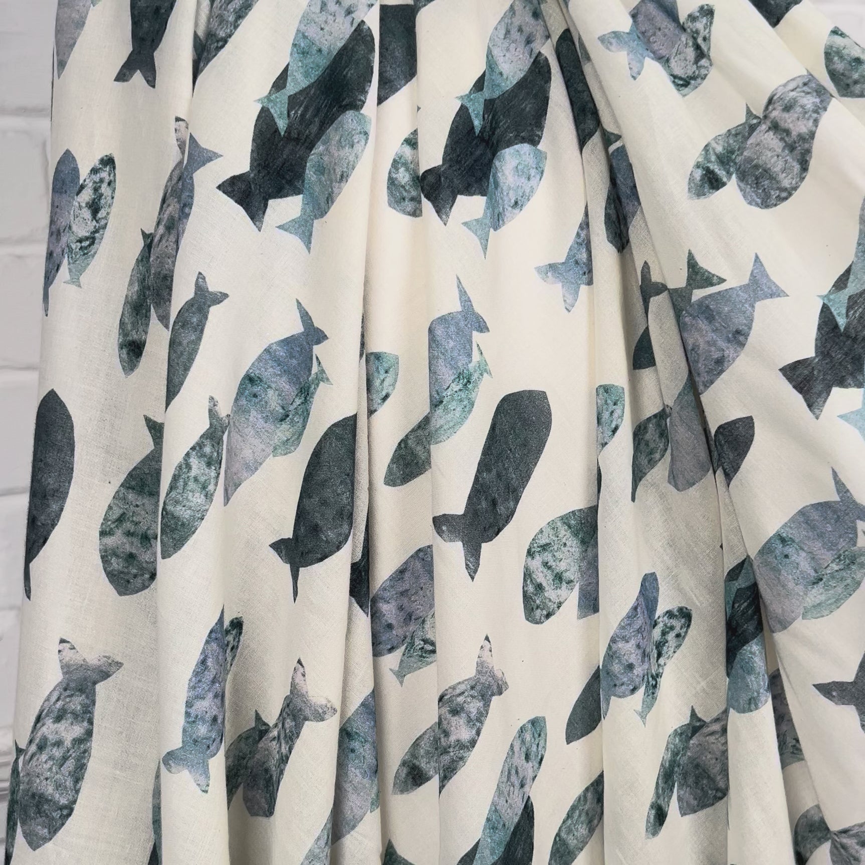 Ex-Designer Fish Print Cotton Dress Fabric Italian Voile Pisces Ivory Video