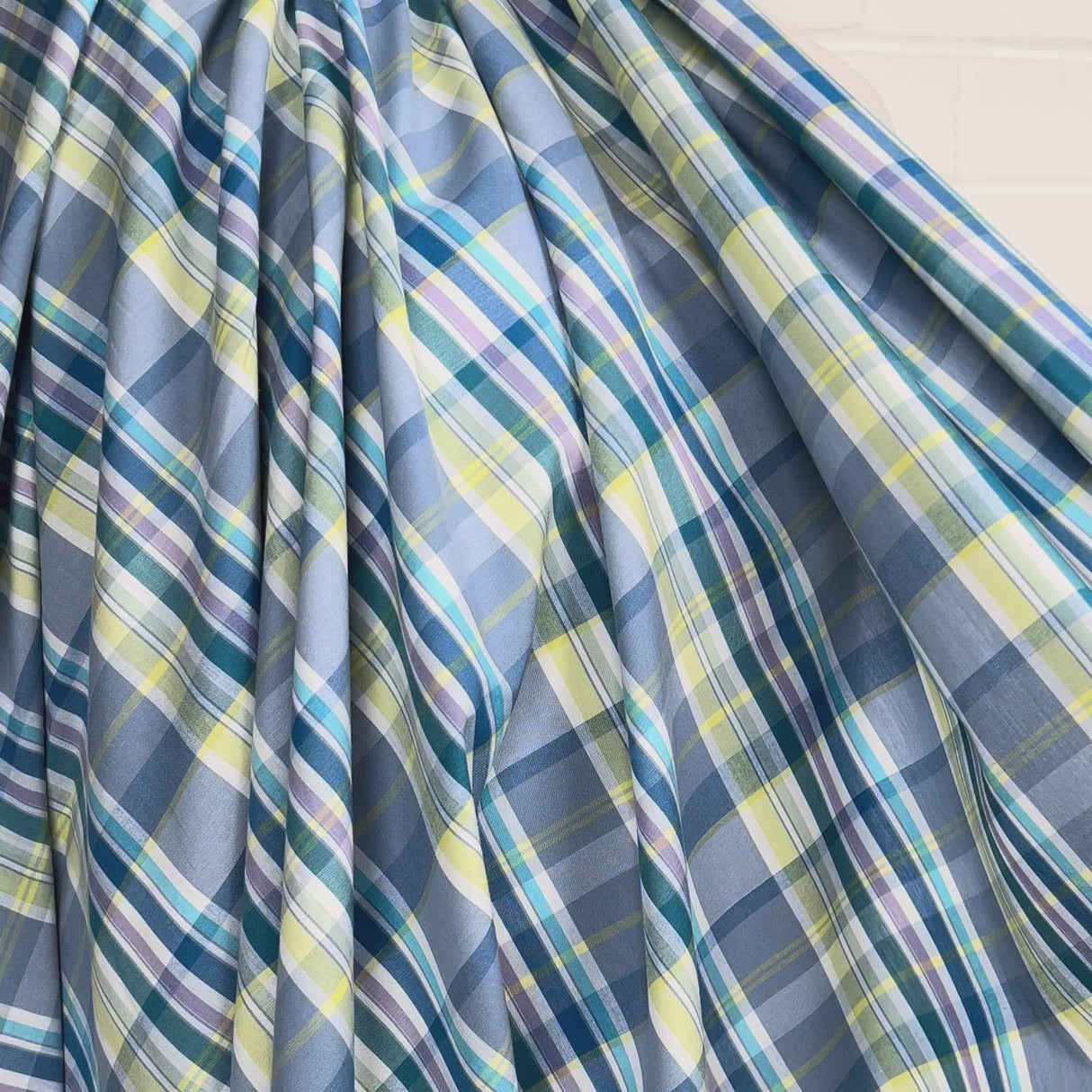 Montana Skies Cotton Blue Check Italian Shirting Fabric Video