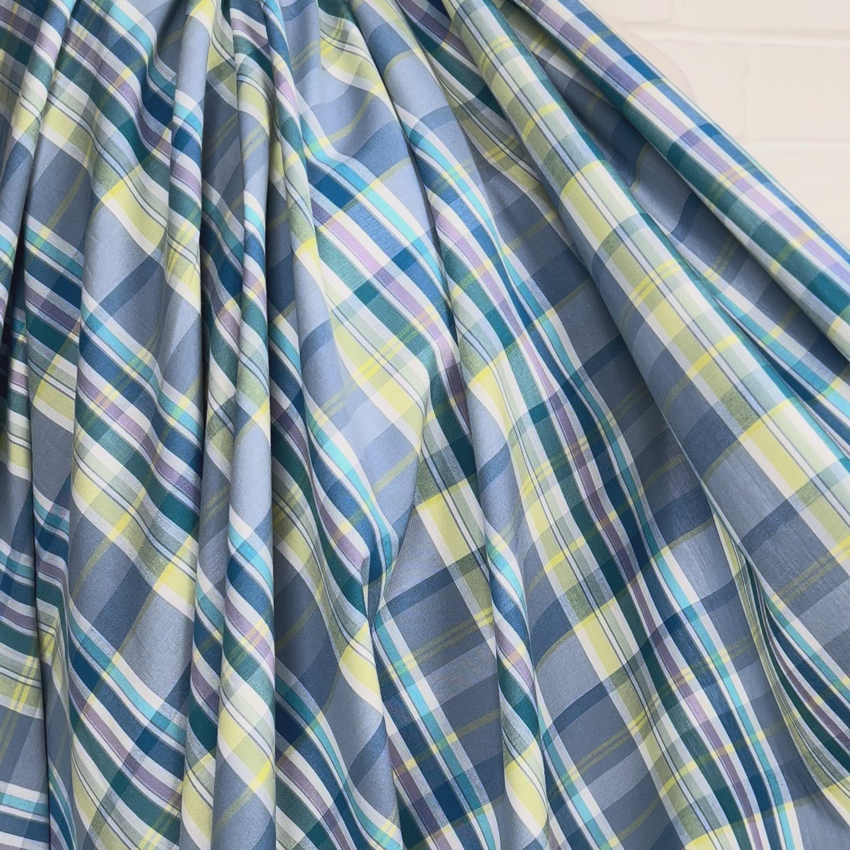 Montana Skies Cotton Blue Check Italian Shirting Fabric Video