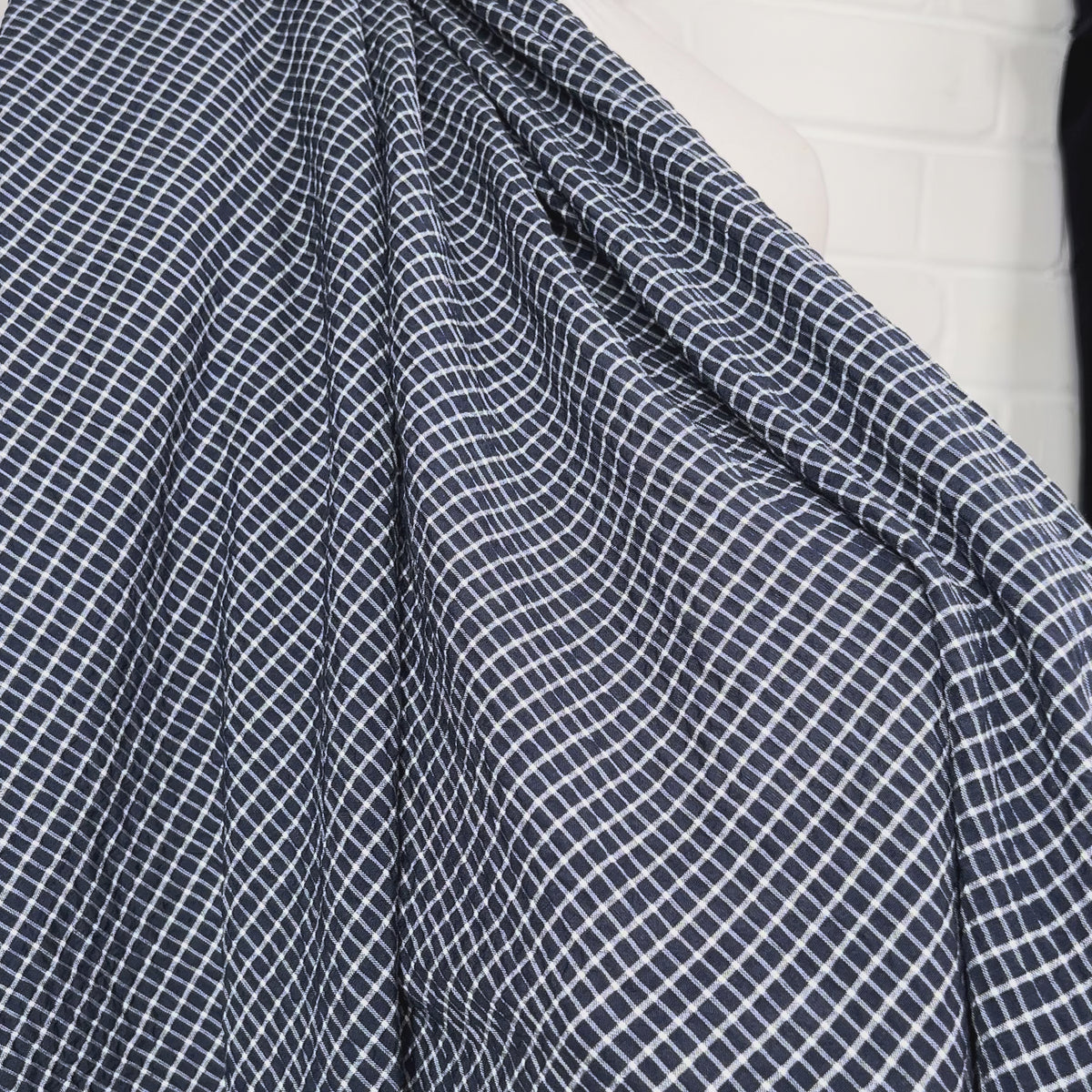 Navy White Check Poly Cotton Seersucker Fabric Nautical But Nice Video