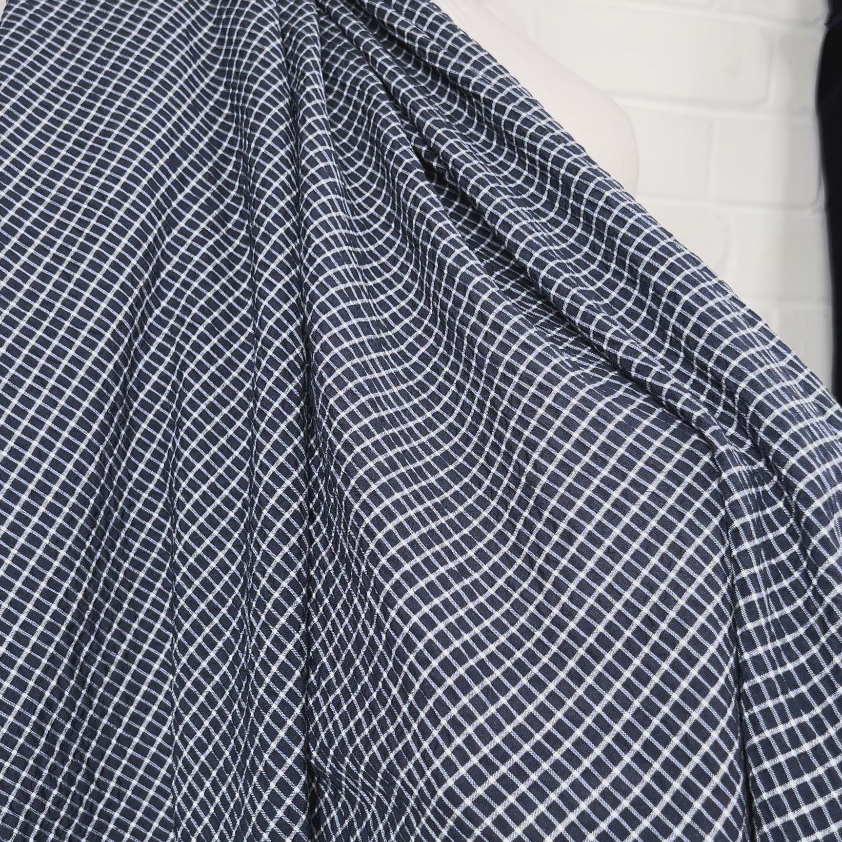 Navy White Check Poly Cotton Seersucker Fabric Nautical But Nice Video