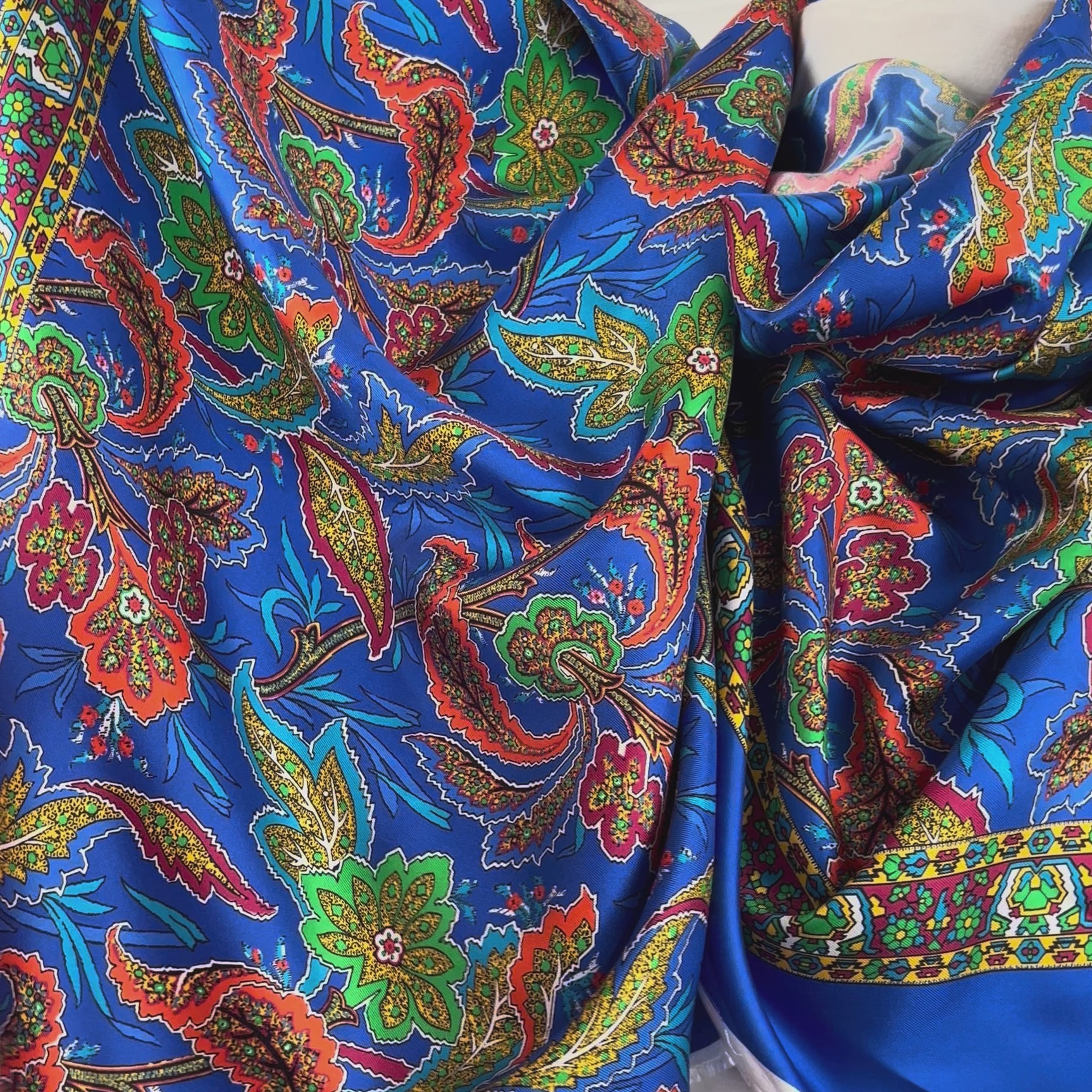 Silk Panel Genevieve Blue Ex Designer Italian Fabric Video