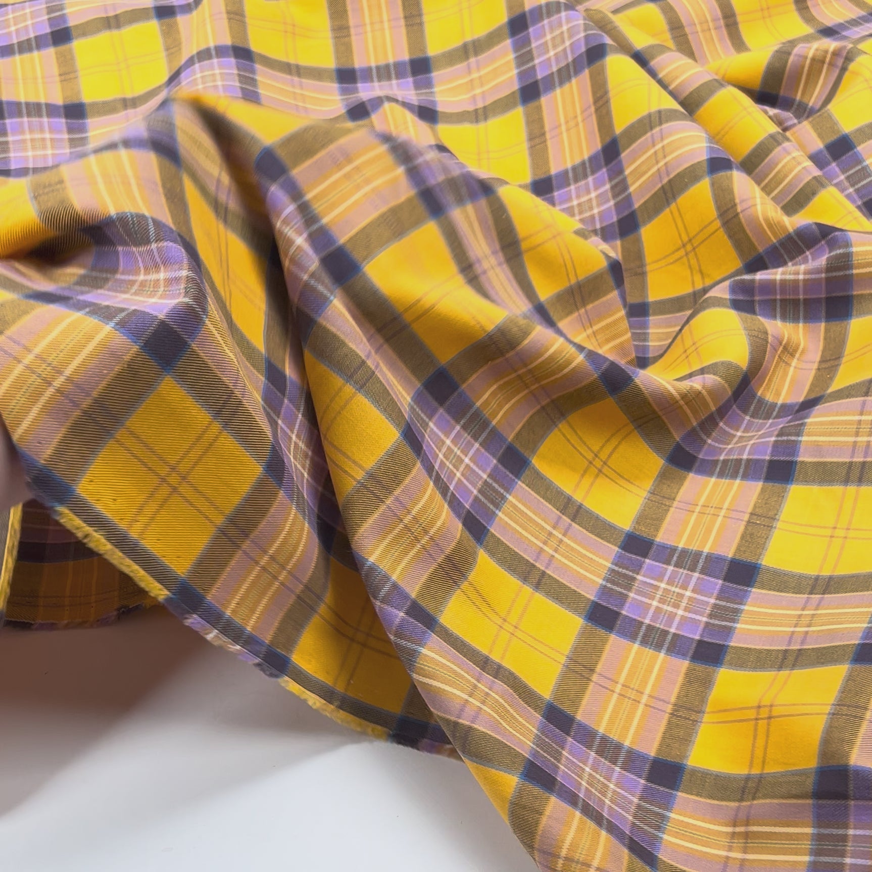 Yellow & Purple Check Cotton Shirting Fabric Sunrise On The Border Video