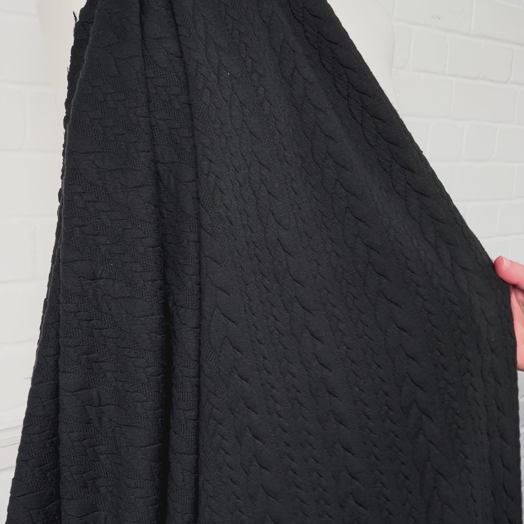 Cable Jersey Black Polyester Viscose Elastane Rope Double Knit Fabric Video