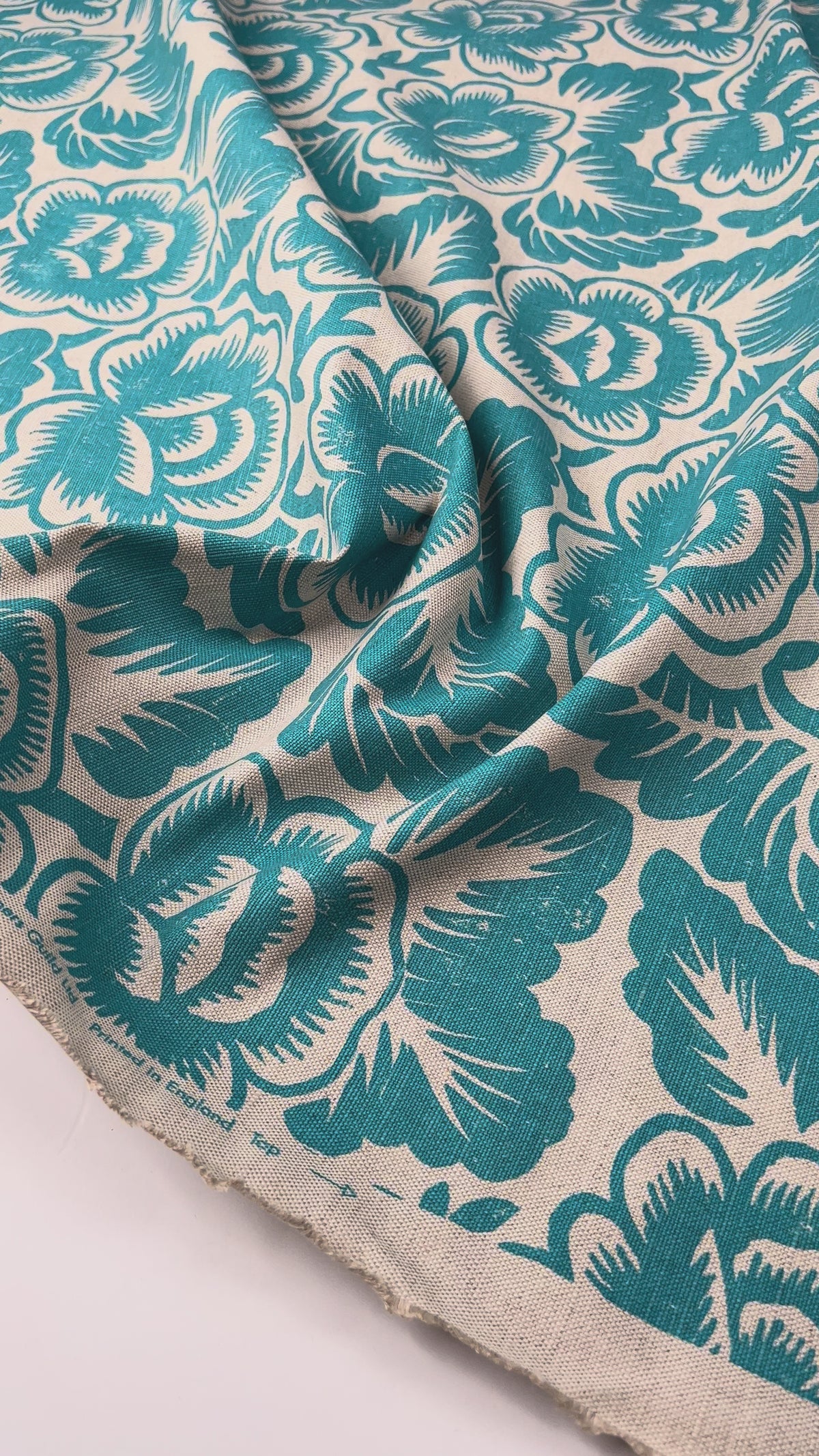 Designers Guild Aqua Floral Fabric DG Printed Linen Mix Rosario Video