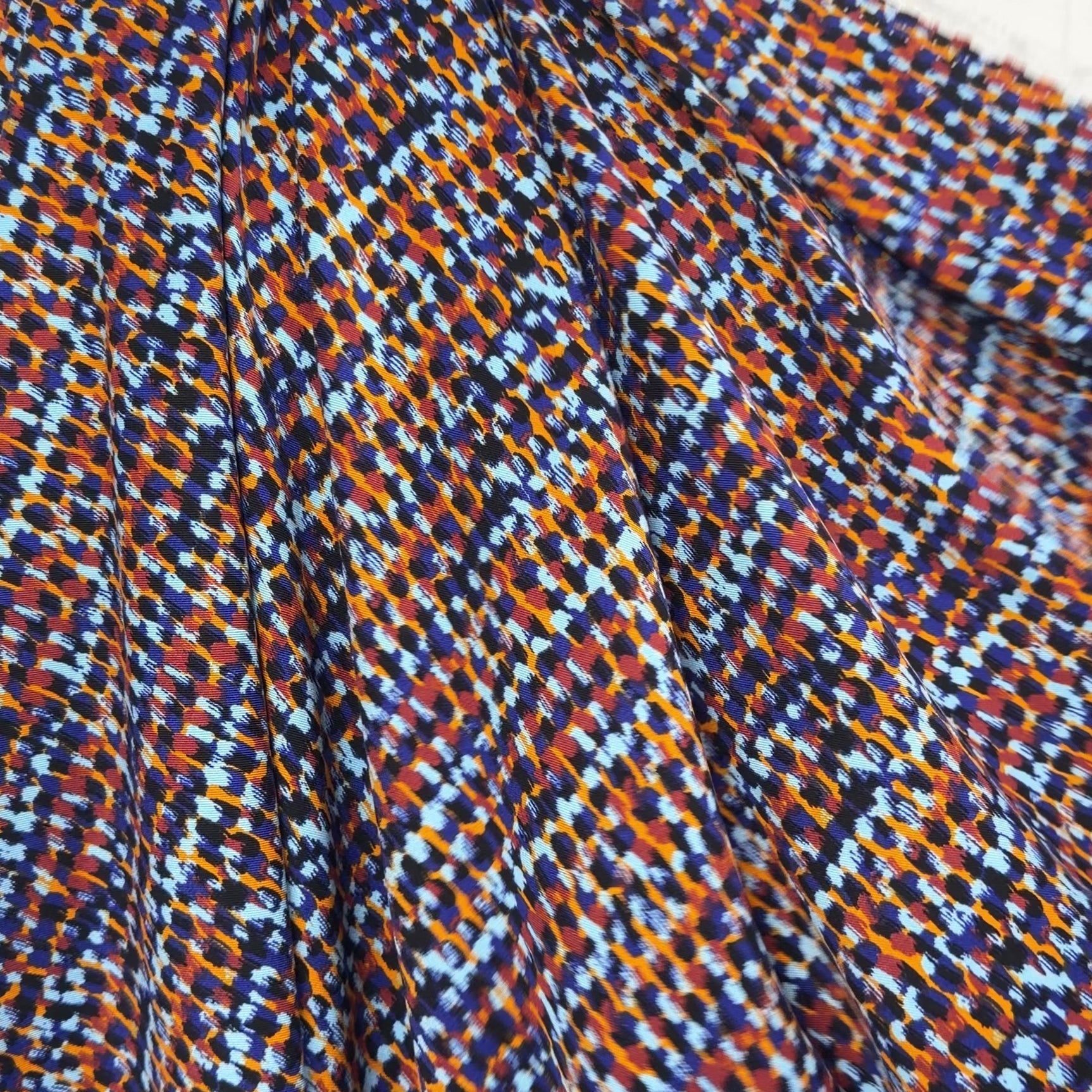 Signature Viscose Mosaic Blue Orange Abstract Dress Fabric Video