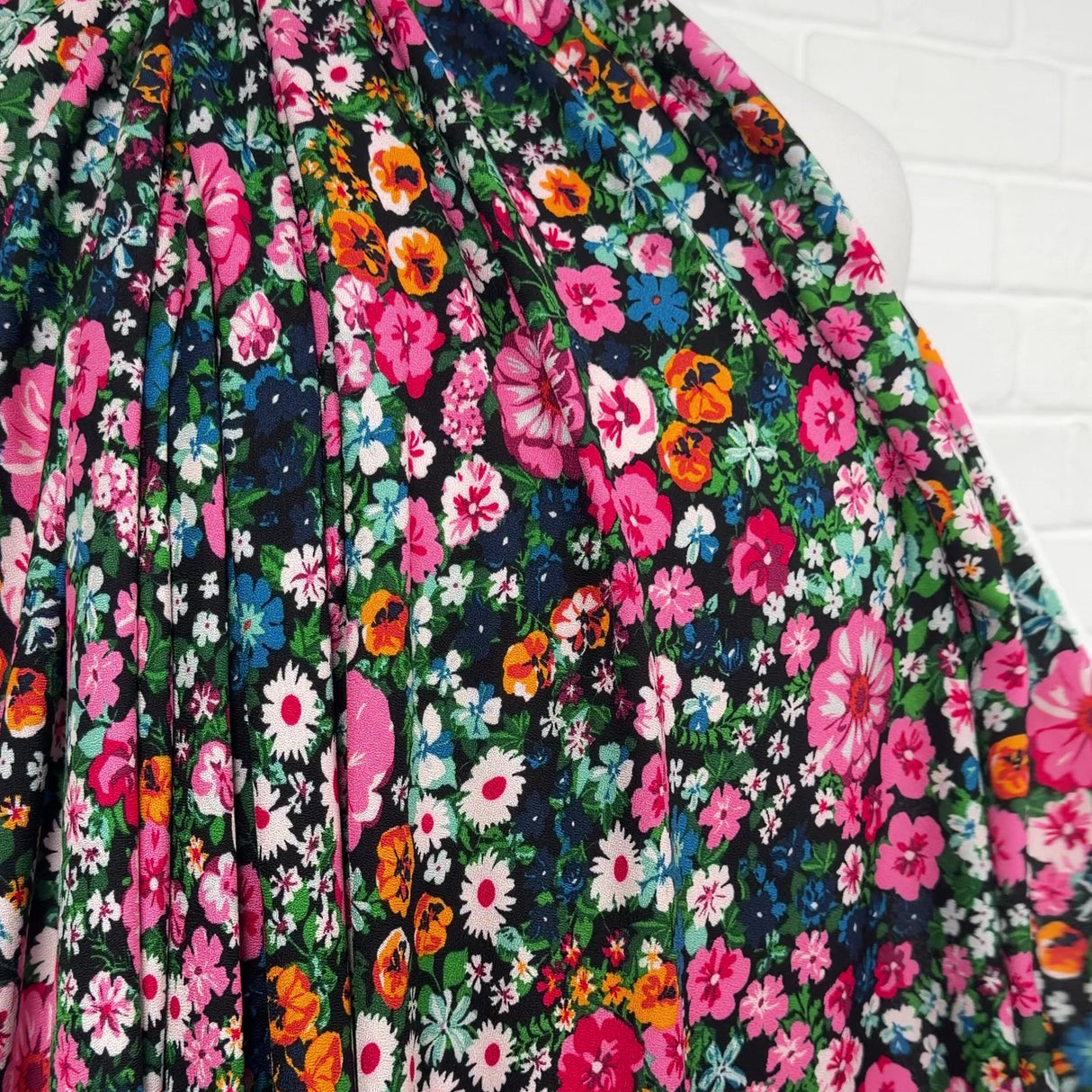 Signature Viscose Eden Pink Black Floral Dress Fabric Video