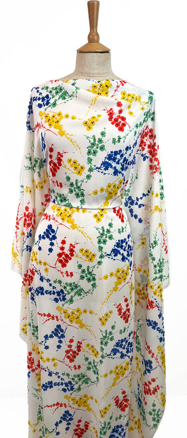 Printed Double Georgette Fabric Liza Rby Ivory Floral Dress