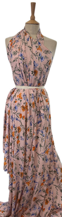 Printed Georgette Amy Pink Floral Polyester Dress Fabric Mannequin