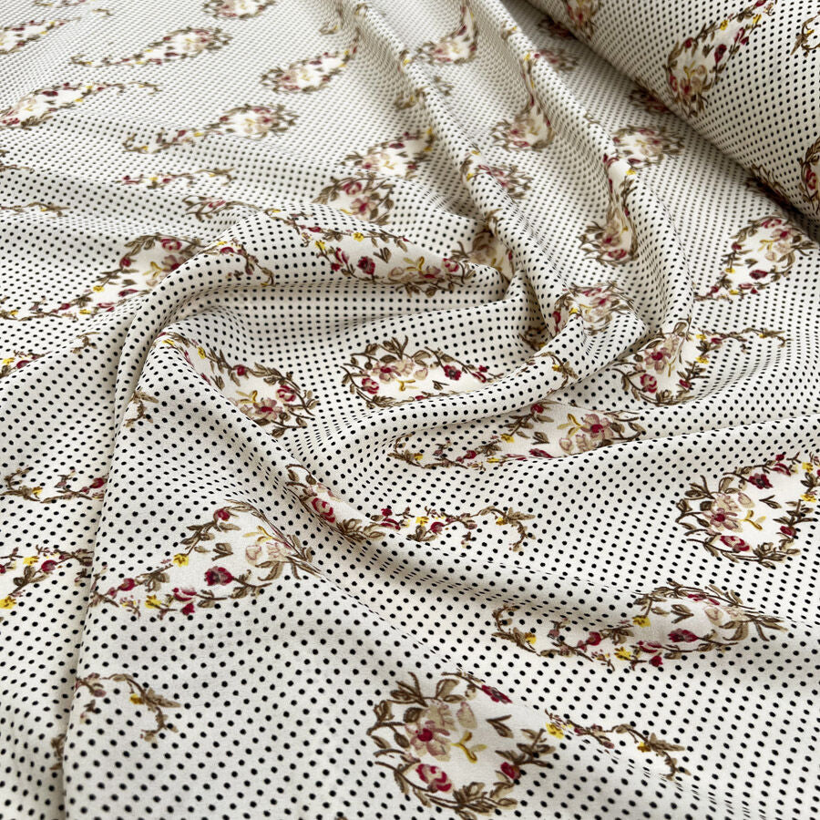 Printed Georgette Daisy Polyester Black Spot Floral Cream Paisley Dress Fabric