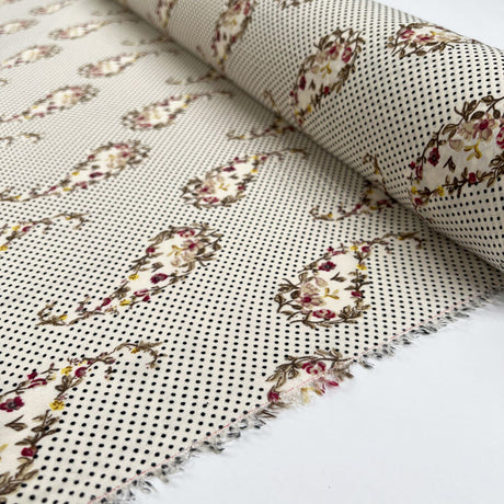 Printed Georgette Daisy Polyester Black Spot Floral Cream Paisley Dress Fabric Roll