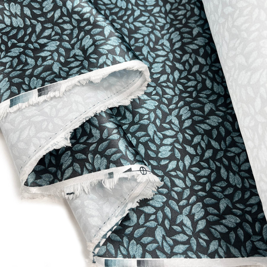 Printed Satin Lining - Leaf Blue