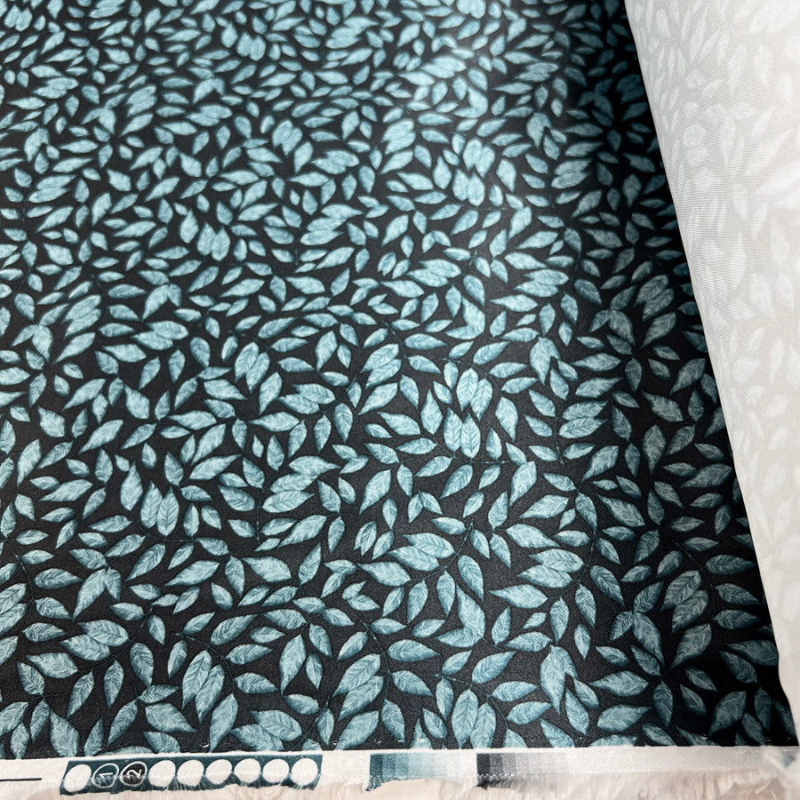 Printed Satin Lining - Leaf Blue