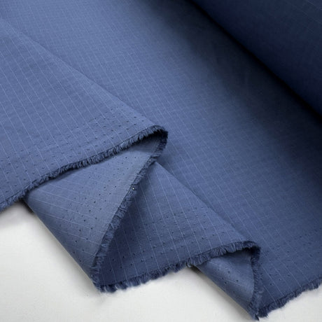 Proofed Nylon Cobalt Blue Square Check Pattern Water Resistant Coat Fabric Fold