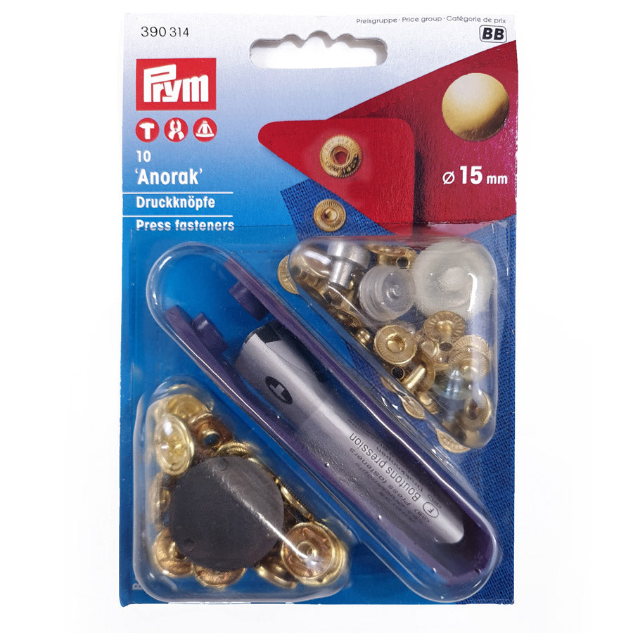 Prym - Anorak Press Fastener - Gold (15mm)