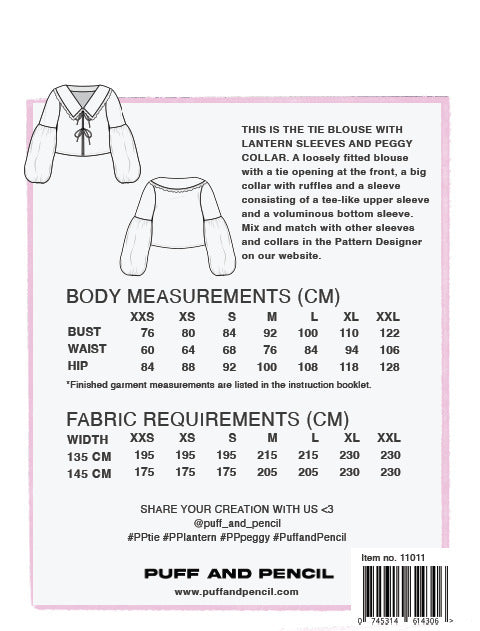 Puff & Pencil - Tie Blouse, Lantern Sleeve & Peggy Collar Pattern