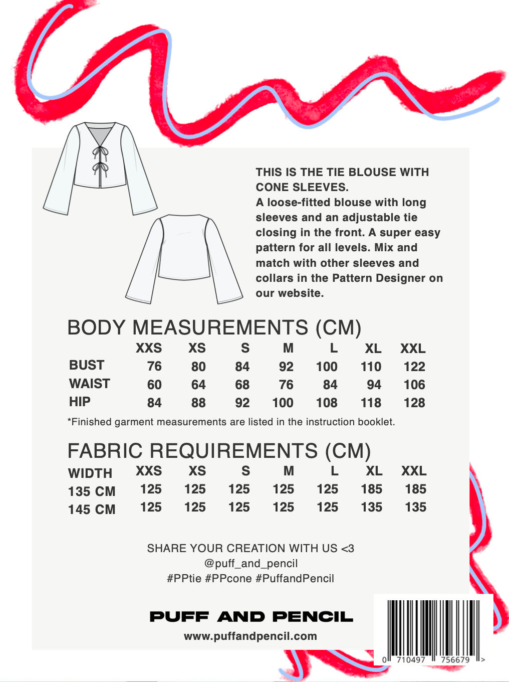 Puff & Pencil - Tie Blouse x Cone Sleeves Pattern