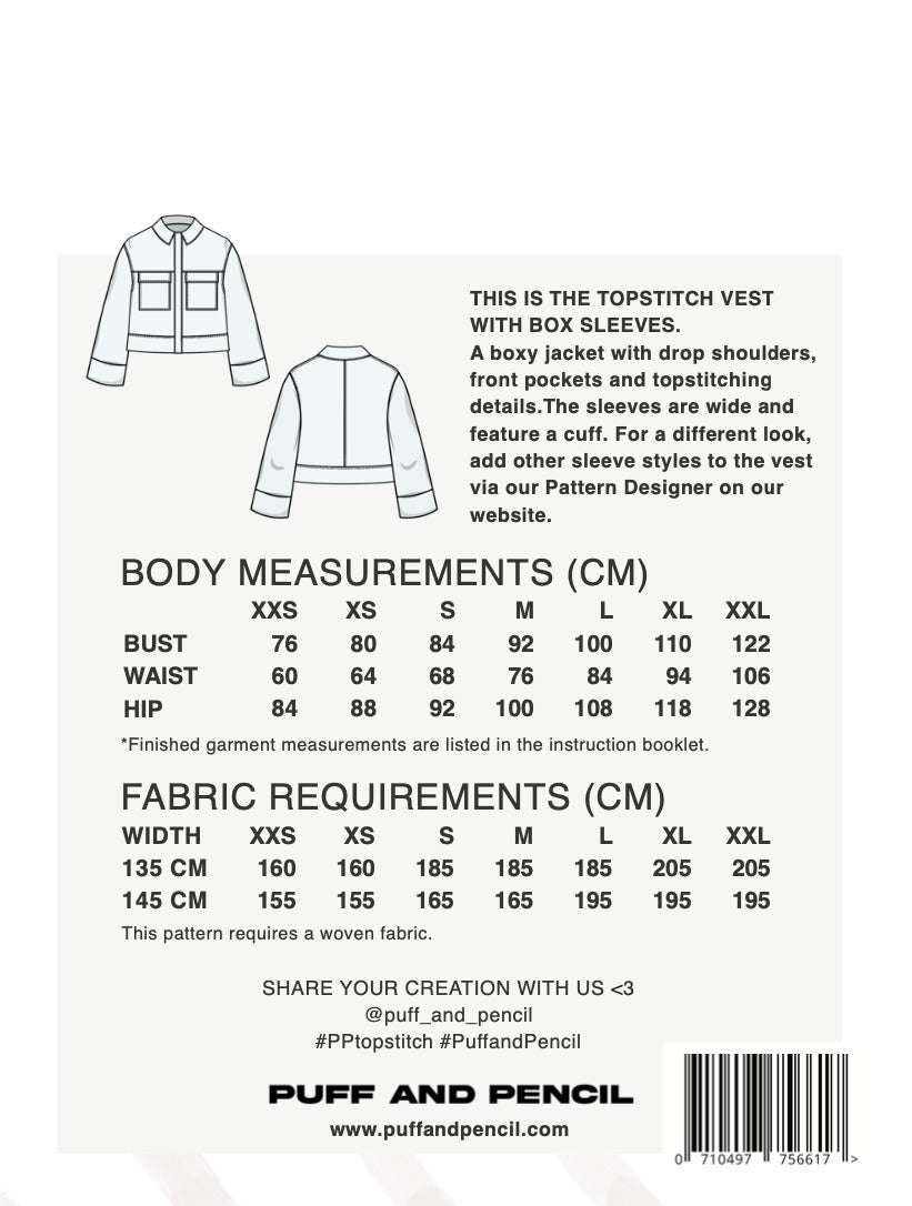 Puff & Pencil - Topstitch Vest x Box Sleeves Pattern